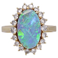 18kt Yellow Gold Black Opal and Diamond Cluster Ring