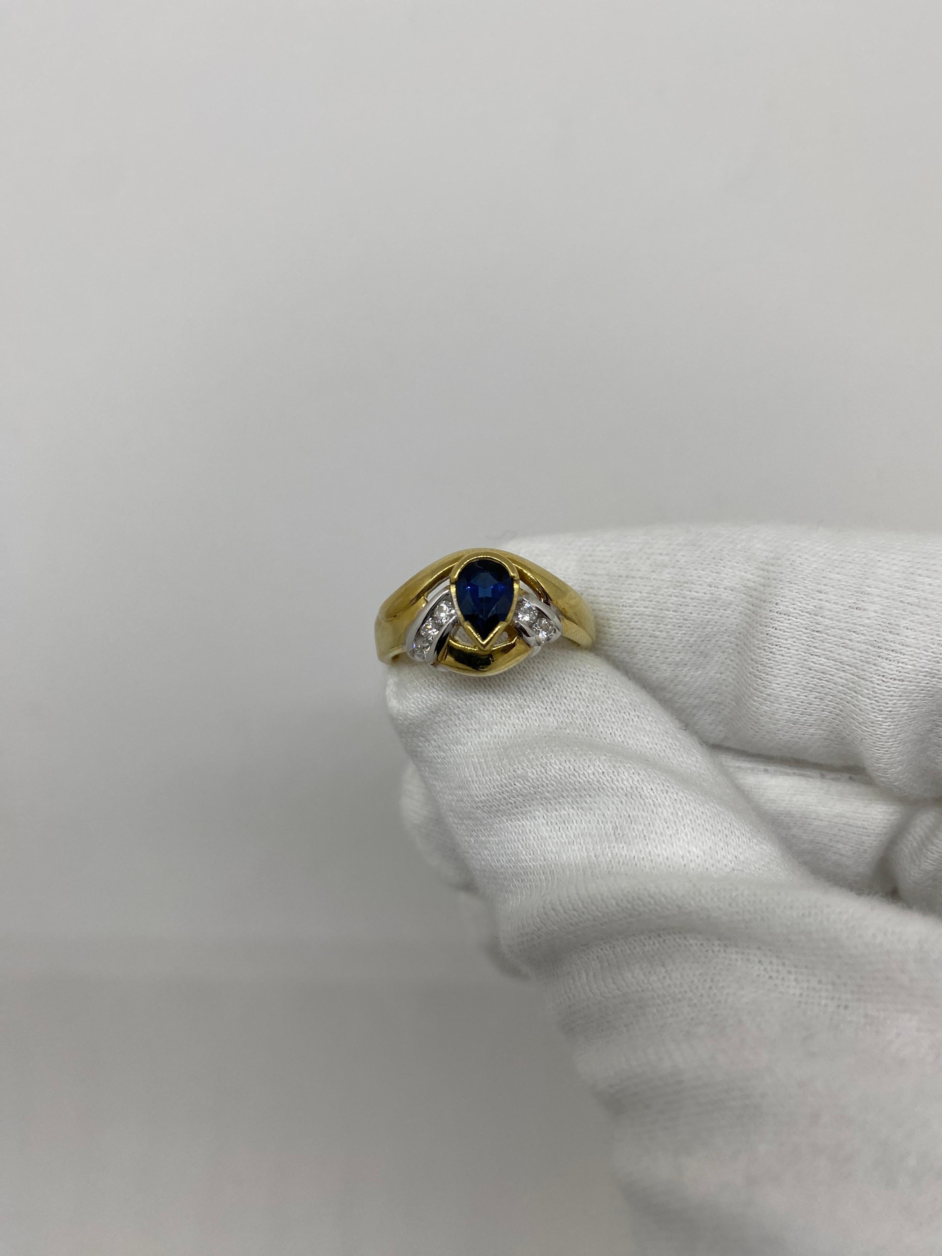 Ring made of 18kt yellow gold with natural sapphire drop for ct .0.79 and brilliant-cut diamonds for ct.0.19 

Welcome to our jewelry collection, where every piece tells a story of timeless elegance and unparalleled craftsmanship. As a family-run