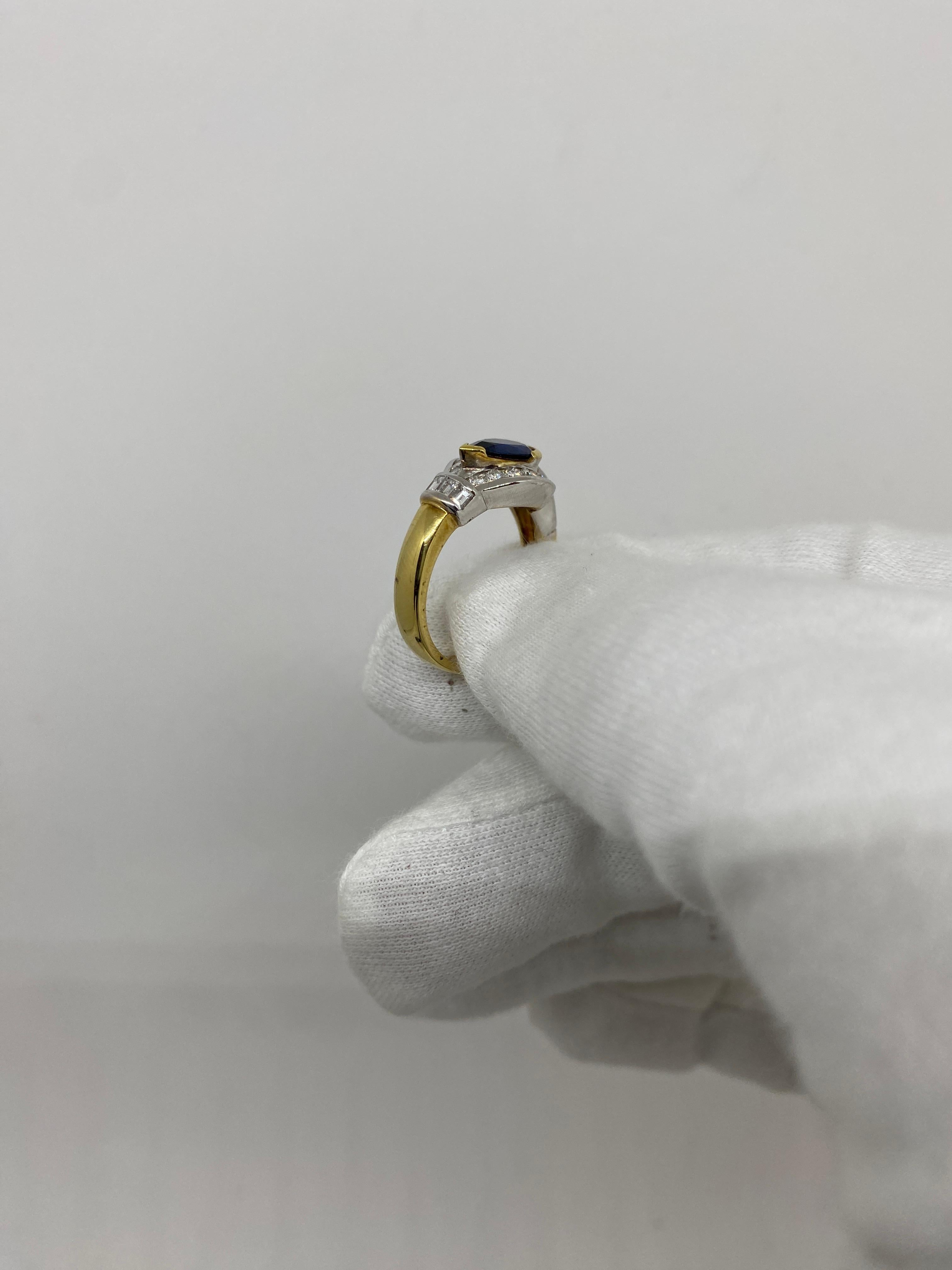 Or jaune 18 carats, saphir bleu 1,16 carat et diamants blancs 0,68 carat Pour femmes en vente