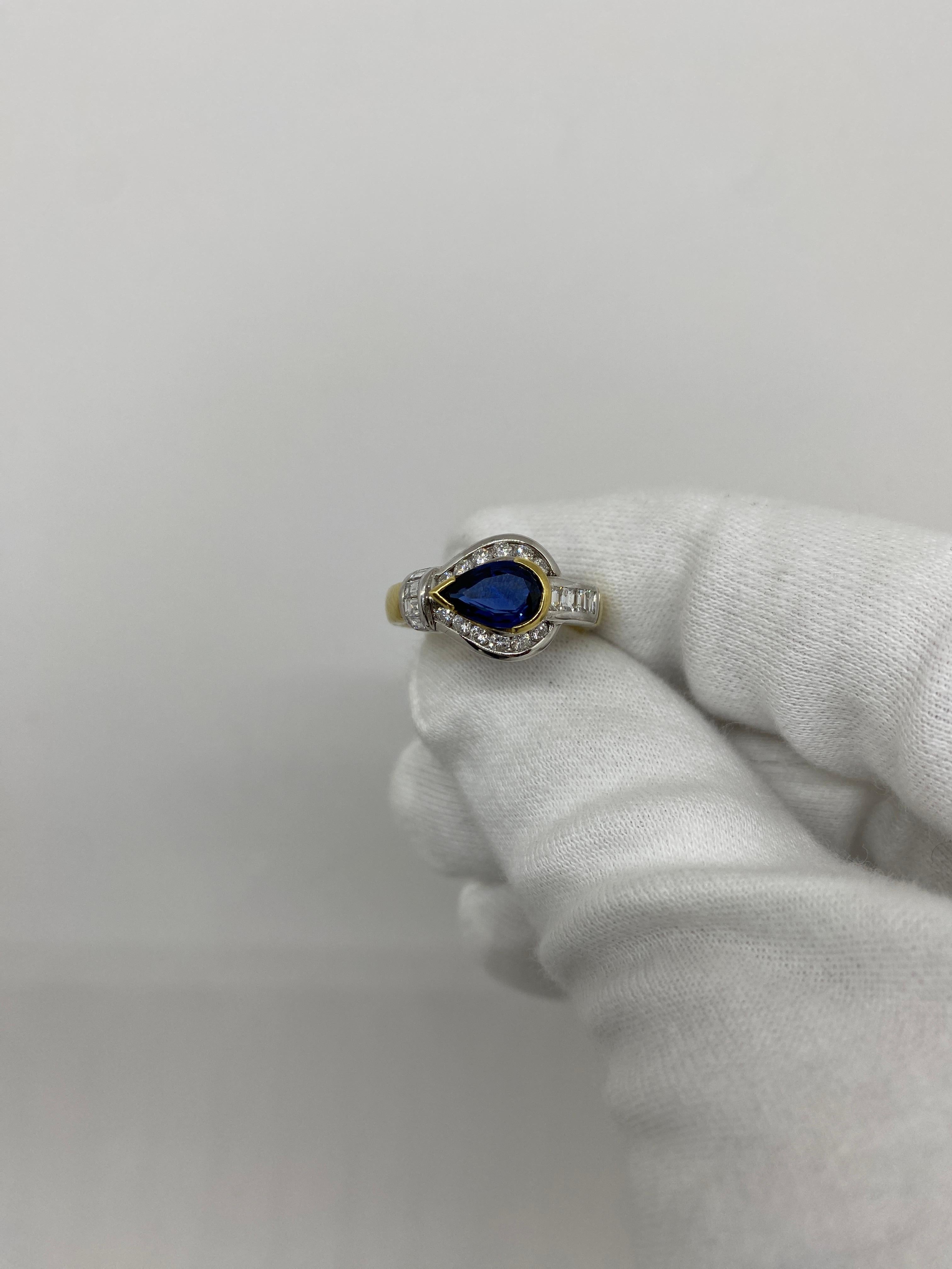 Or jaune 18 carats, saphir bleu 1,16 carat et diamants blancs 0,68 carat en vente 1