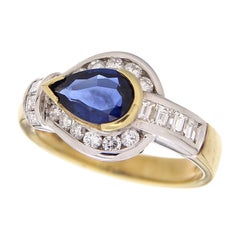Or jaune 18 carats, saphir bleu 1,16 carat et diamants blancs 0,68 carat