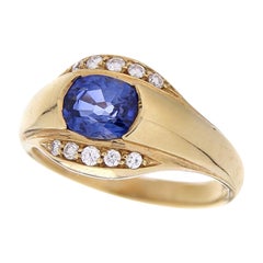 Or jaune 18 carats Saphir bleu 1,36 carat Diamants blancs 0,20 carat