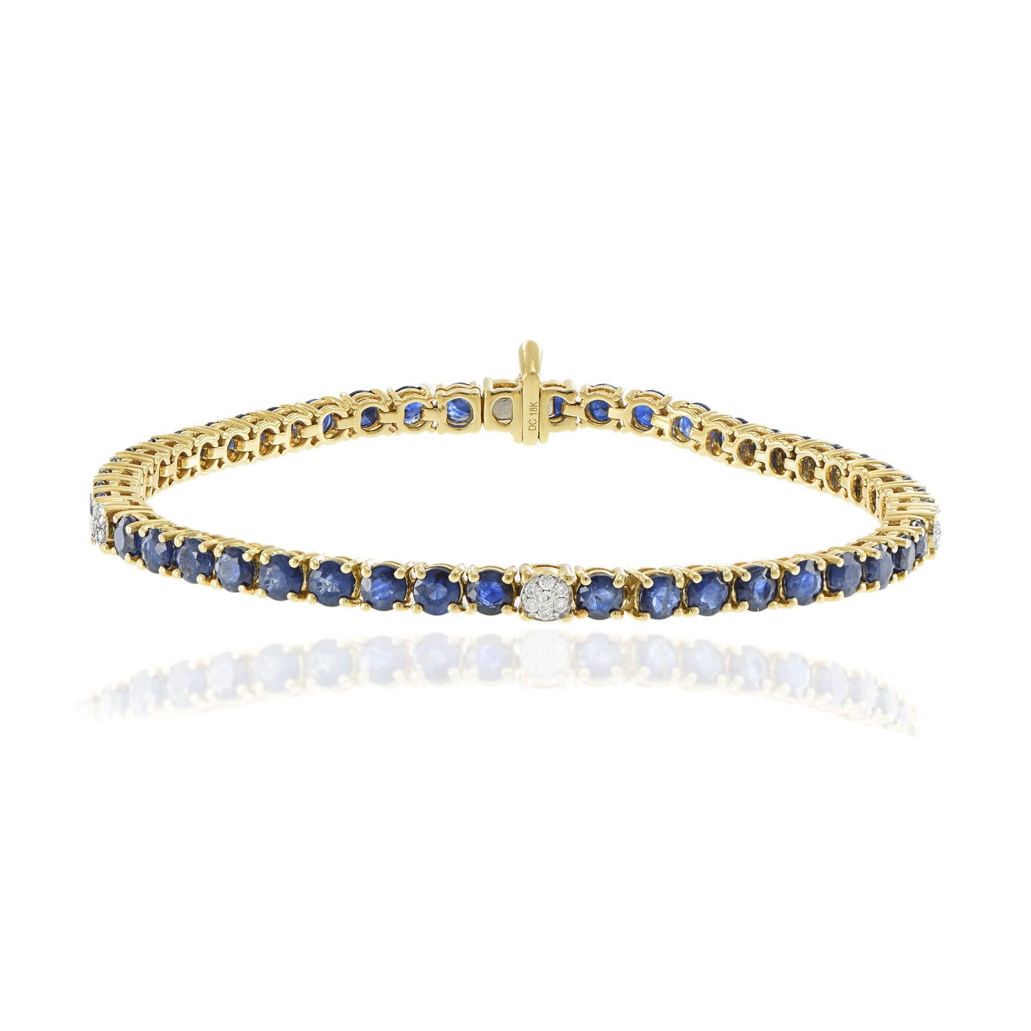 18KT Yellow Gold Blue Sapphire and Diamond Bracelet In New Condition For Sale In New York, NY