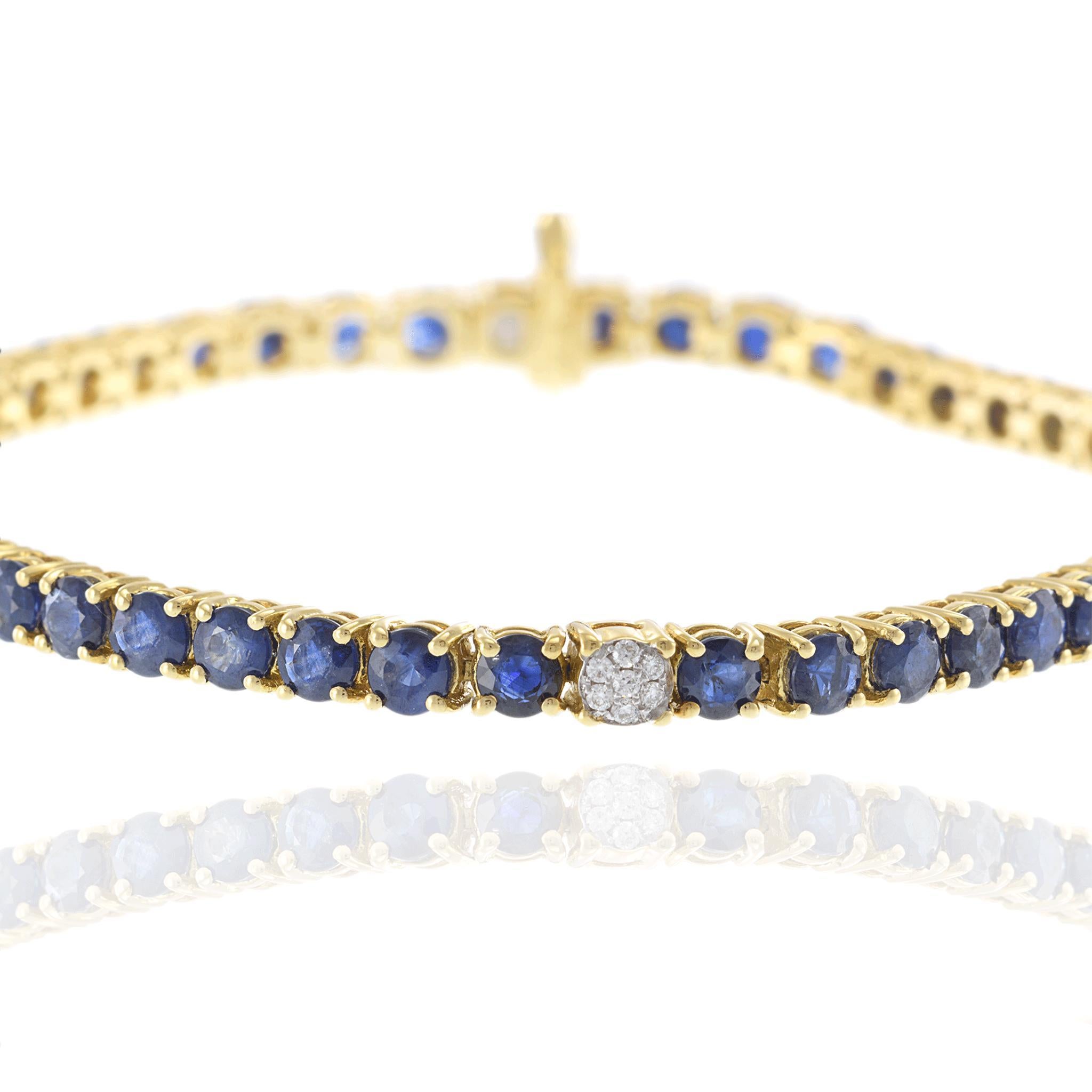 Women's 18KT Yellow Gold Blue Sapphire and Diamond Bracelet For Sale