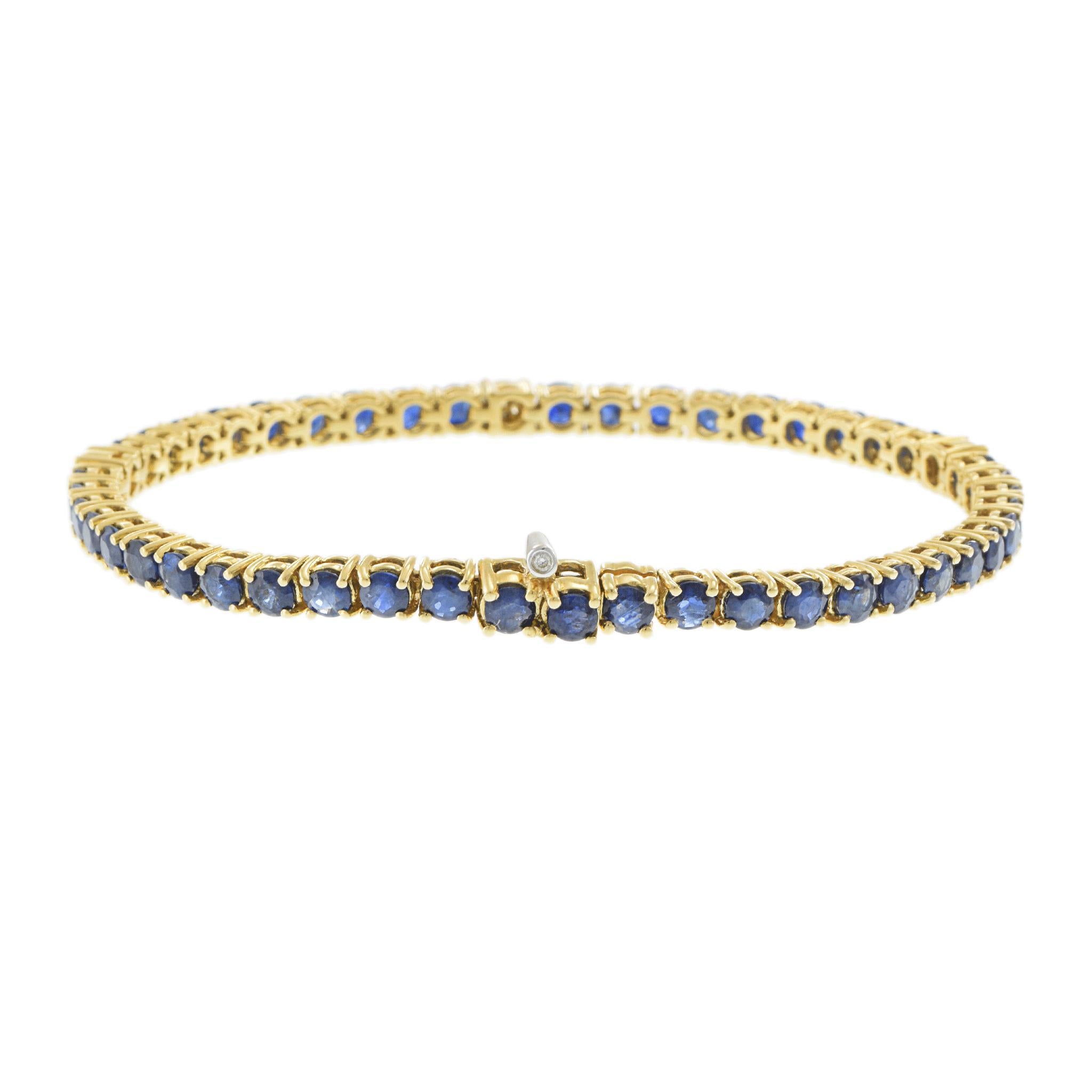 18KT Yellow Gold Blue Sapphire and Diamond Bracelet For Sale 1