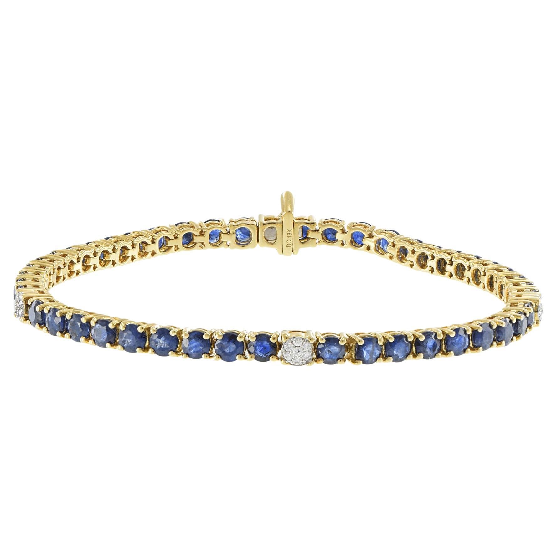 18KT Yellow Gold Blue Sapphire and Diamond Bracelet