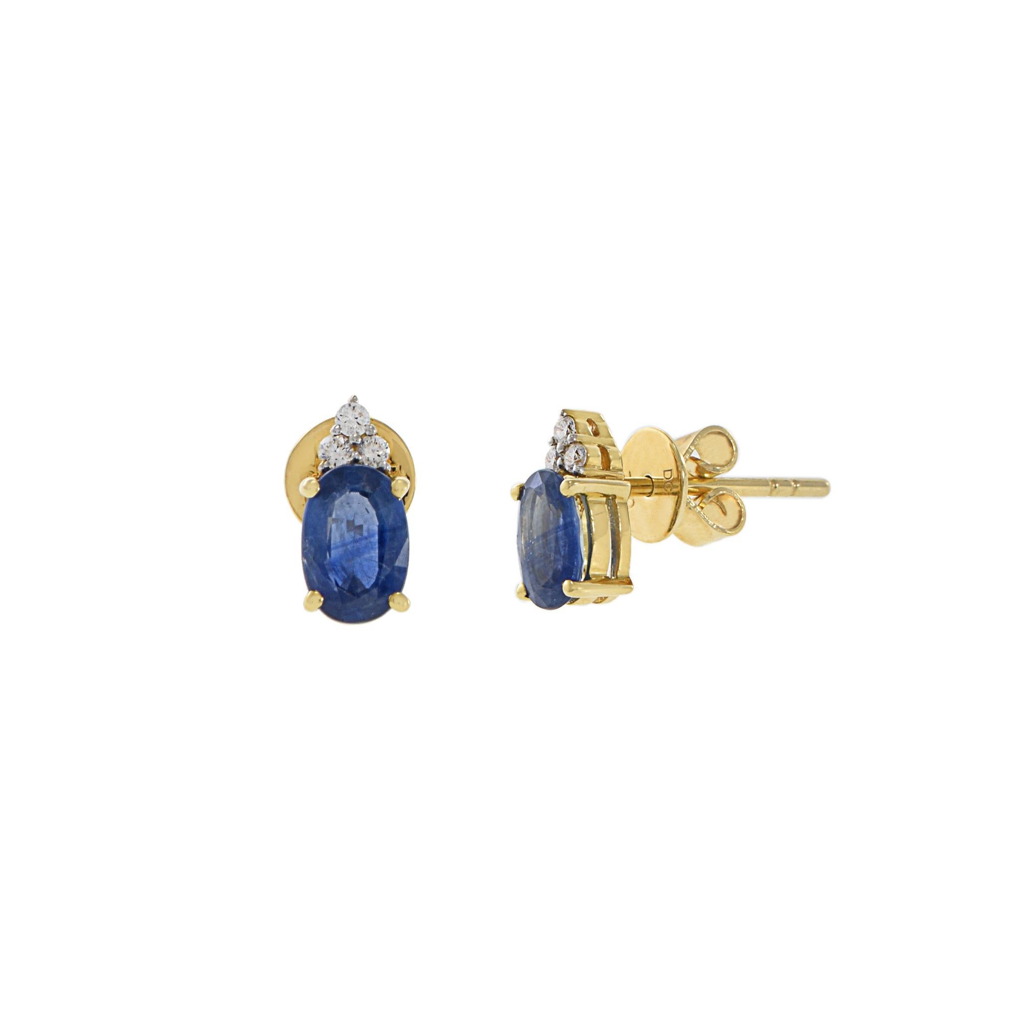 Moderne Boucles d'oreilles en or jaune 18 carats avec saphir bleu et diamants en vente