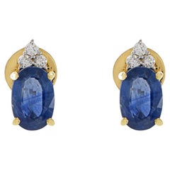 18KT Yellow Gold Blue Sapphire And Diamond Earrings