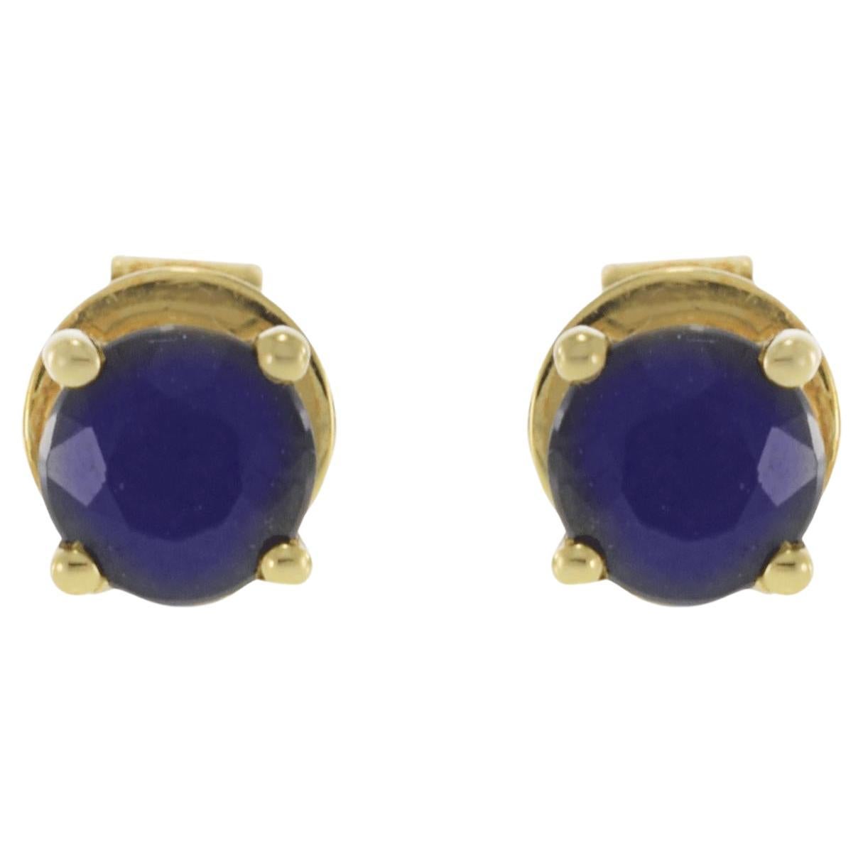 18KT Yellow Gold Blue Sapphire Stud Earrings