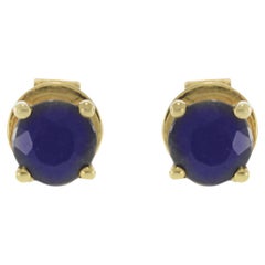 18KT Yellow Gold Blue Sapphire Stud Earrings
