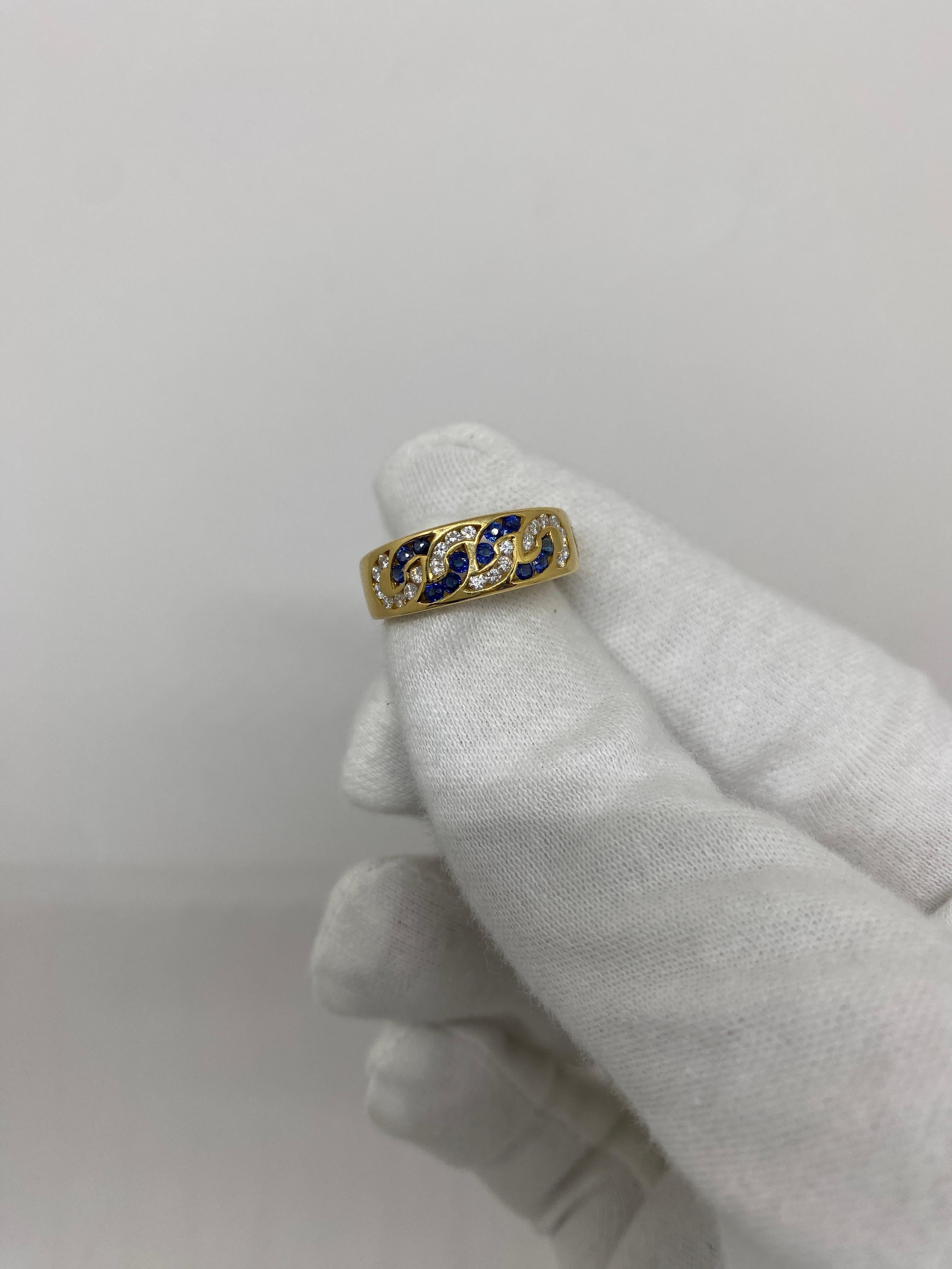 Ring made of 18kt yellow gold with white brilliant-cut natural diamonds for ct.0.33 and blue sapphires for ct .0.40 

Welcome to our jewelry collection, where every piece tells a story of timeless elegance and unparalleled craftsmanship. As a