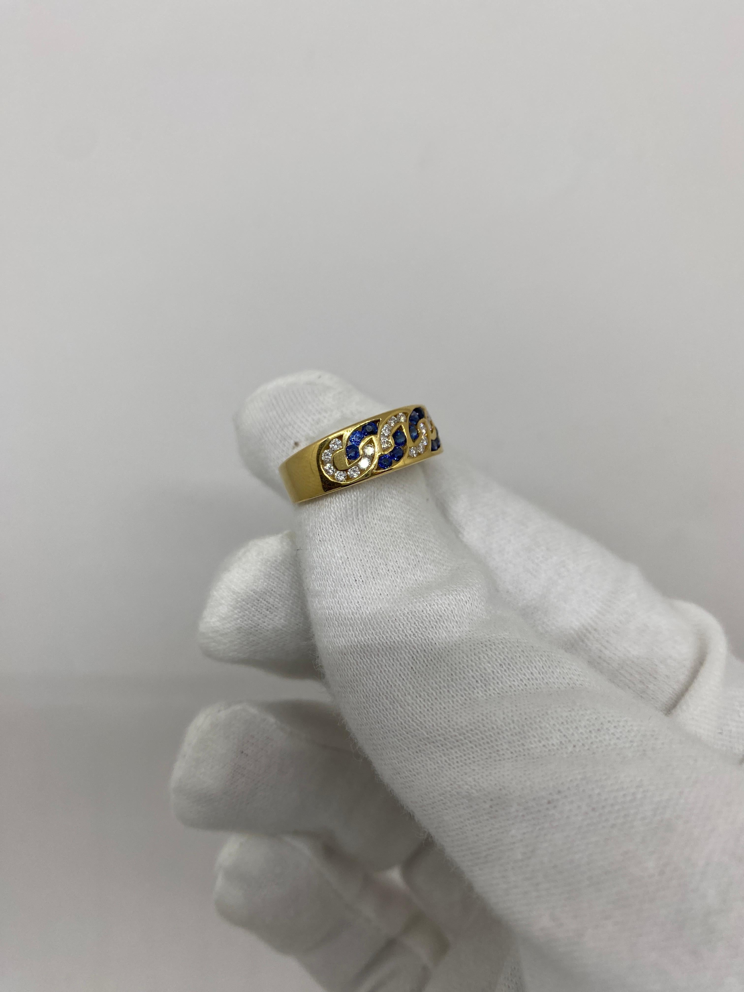 Brilliant Cut 18kt Yellow Gold Blue Sapphires 0.40 Ct White Diamonds 0.33 Ct For Sale