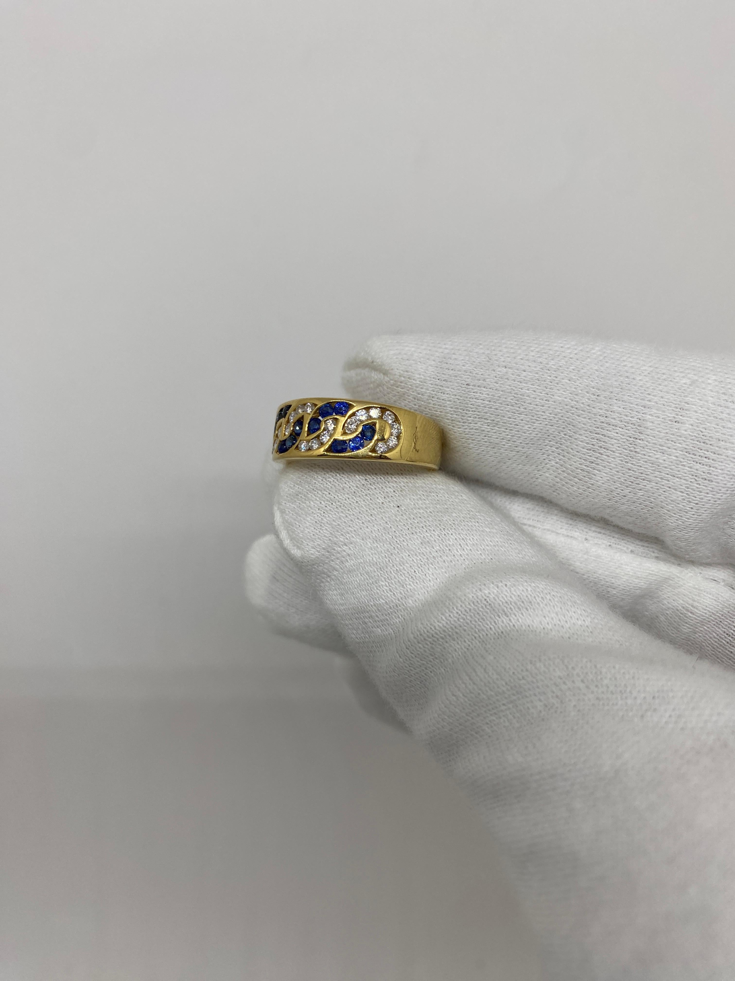 18kt Yellow Gold Blue Sapphires 0.40 Ct White Diamonds 0.33 Ct In Excellent Condition For Sale In Bergamo, BG