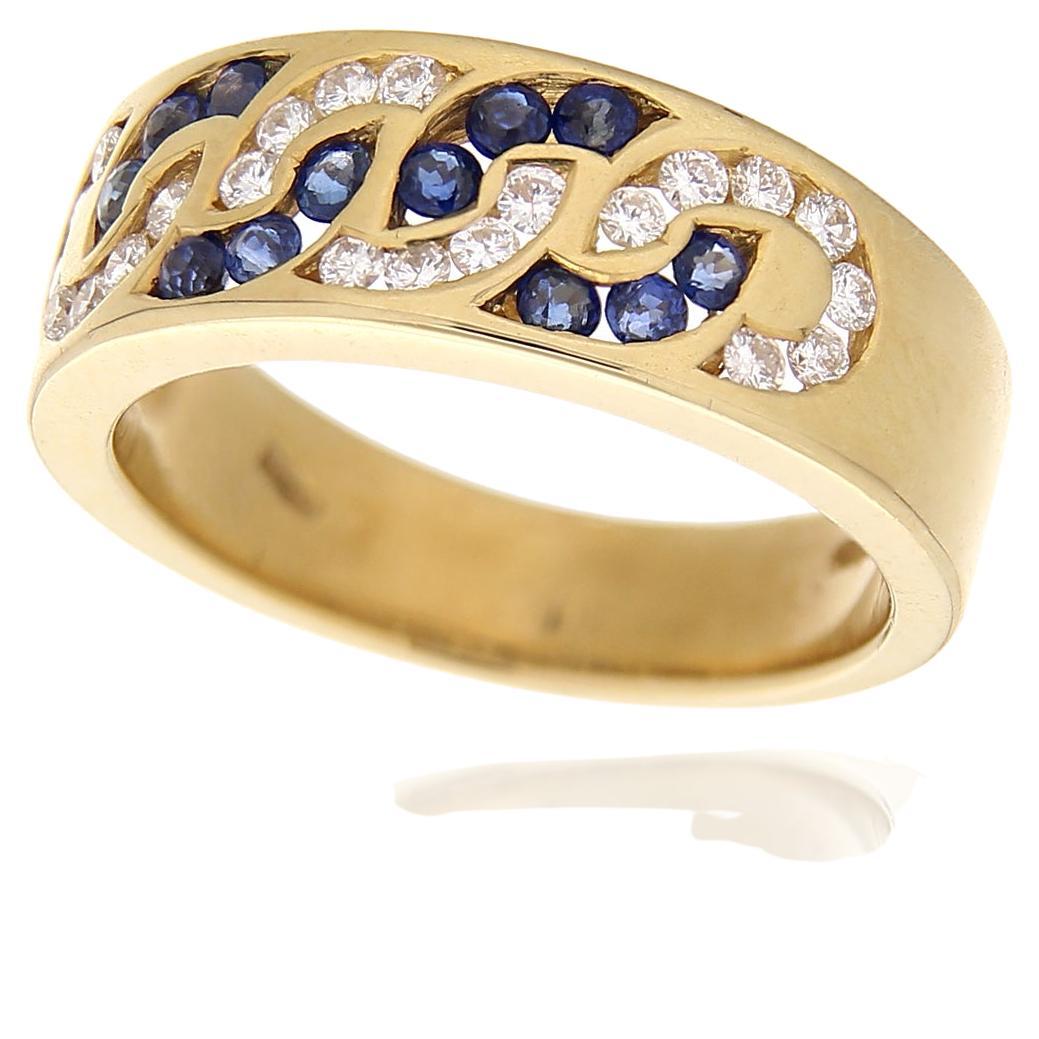 18kt Yellow Gold Blue Sapphires 0.40 Ct White Diamonds 0.33 Ct For Sale