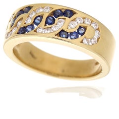 18kt Yellow Gold Blue Sapphires 0.40 Ct White Diamonds 0.33 Ct