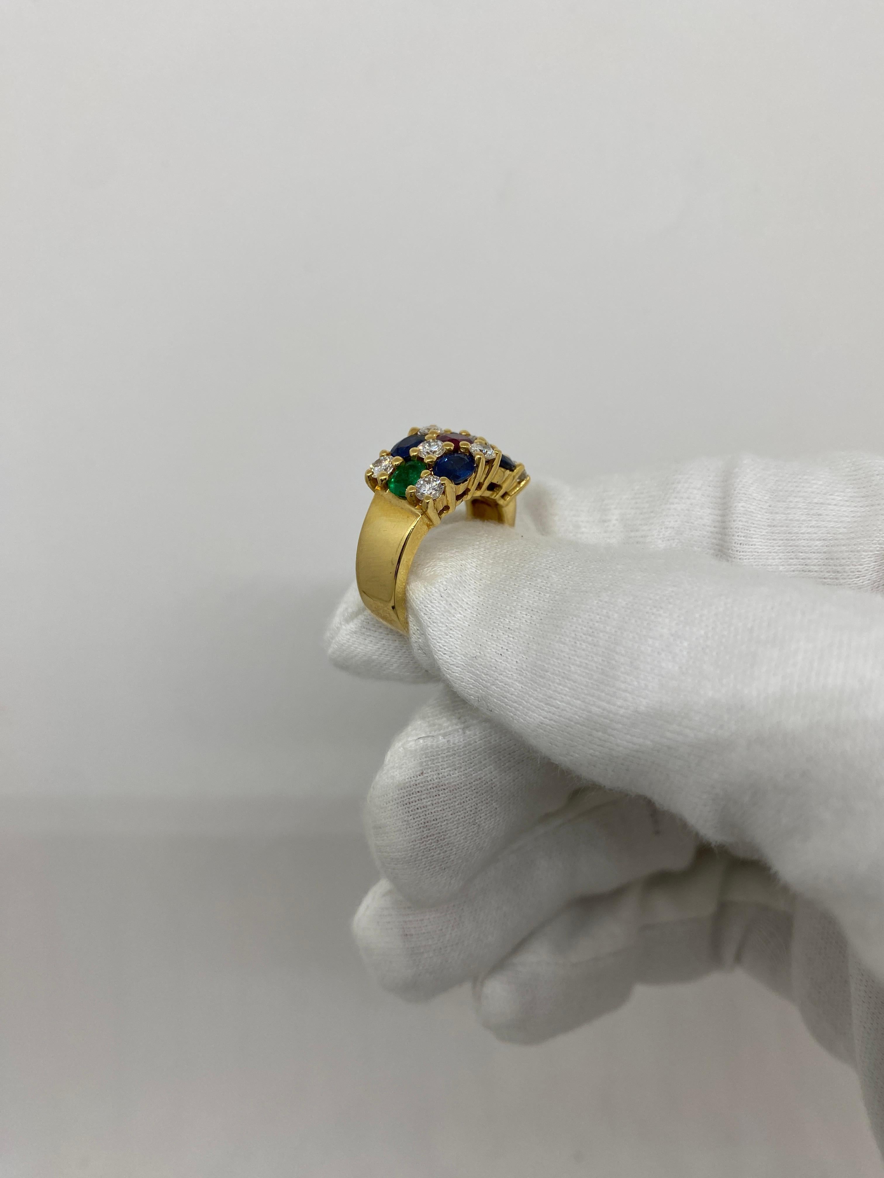 18Kt Yellow Gold Blue Sapphires, Rubies and Emeralds 2.98 ct White Diamonds 0.50 For Sale 1