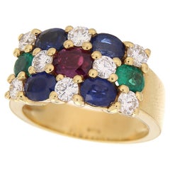 18Kt Yellow Gold Blue Sapphires, Rubies and Emeralds 2.98 ct White Diamonds 0.50