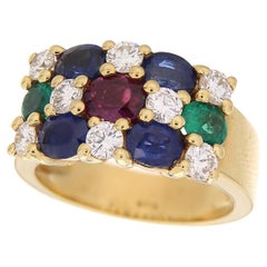 Oro amarillo de 18 quilates Zafiros azules, rubíes y esmeraldas 2,98 ct Diamantes blancos 0,50