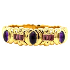Antique 18Kt Yellow Gold Bracelet with Amethyst and Tourmaline. Total Weights 72 grams