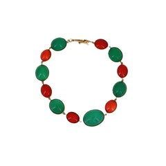 18kt yellow Gold Bracelet with Corals and Chrysoprase