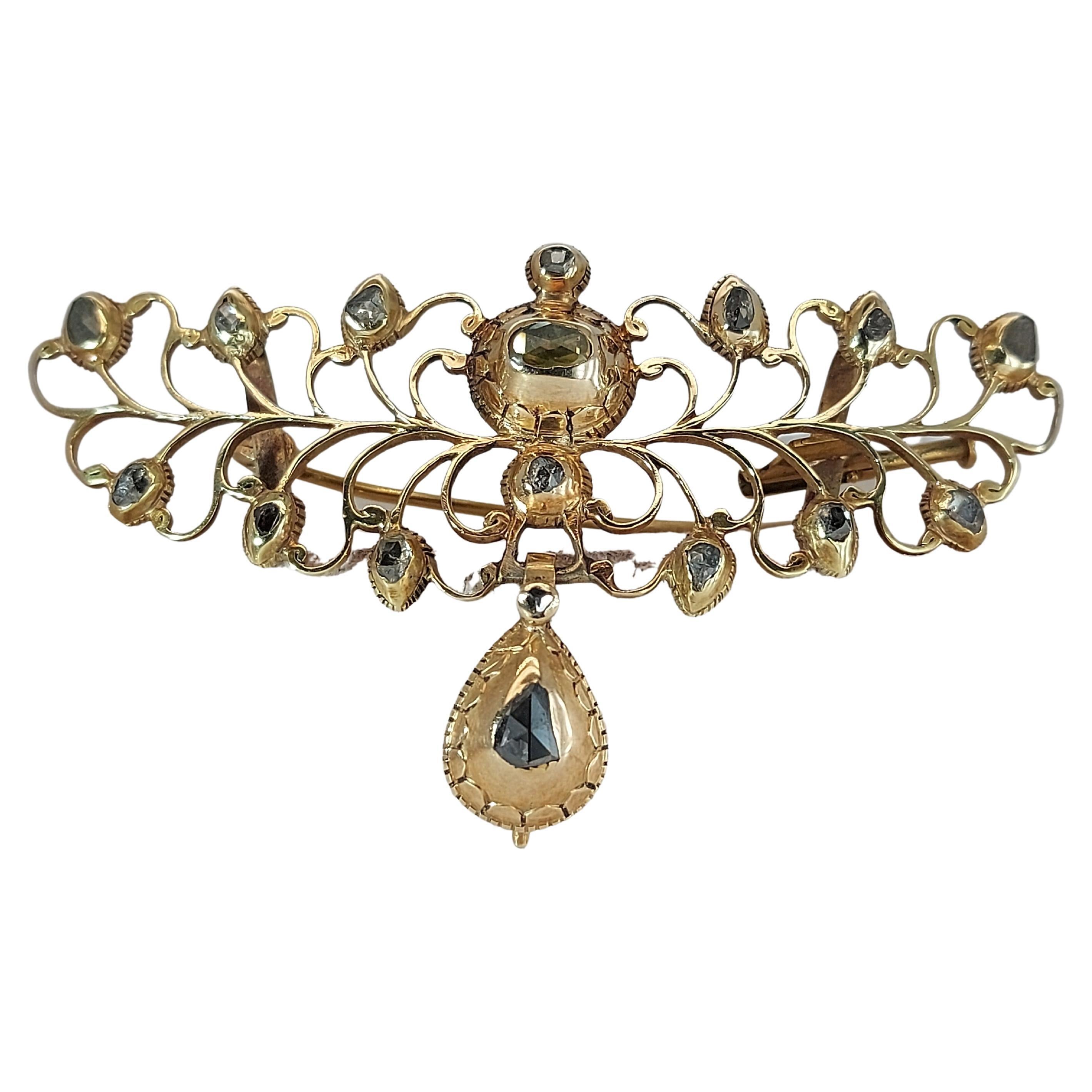 18kt Yellow Gold Brooch / Pendant With Rose Cut Diamonds