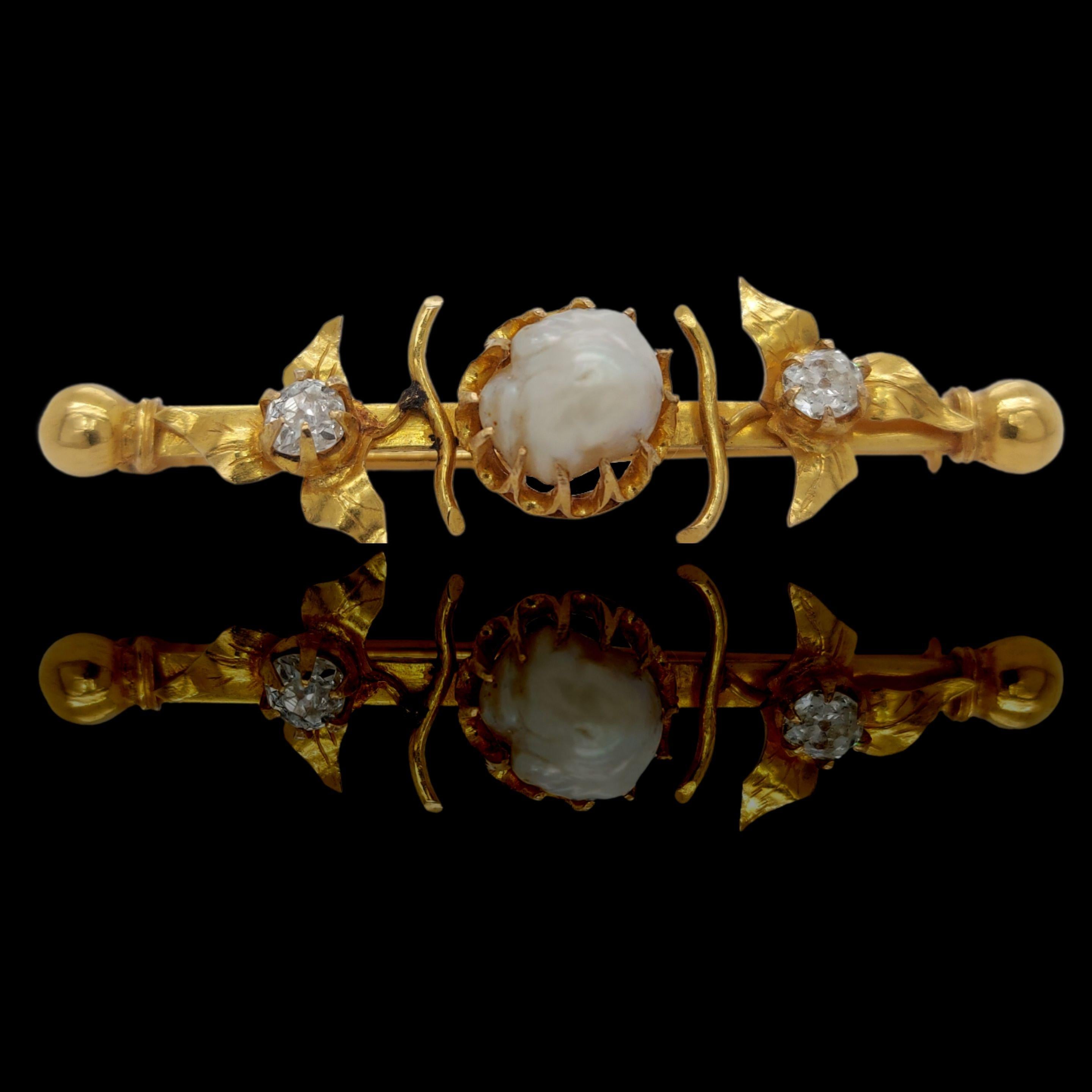 Broche de oro amarillo de 18 quilates con perla natural de agua salada de 4,37 quilates y diamantes de 0,46 quilates en venta 7