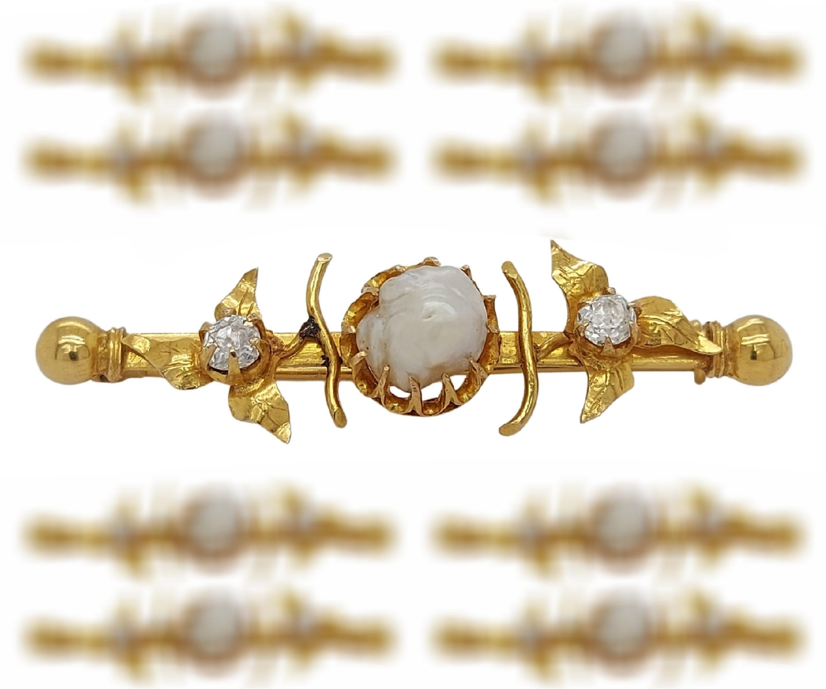 18kt Yellow Gold Brooch with 4.37 Ct Natural Salt Water Pearl & 0.46ct Diamonds For Sale 6