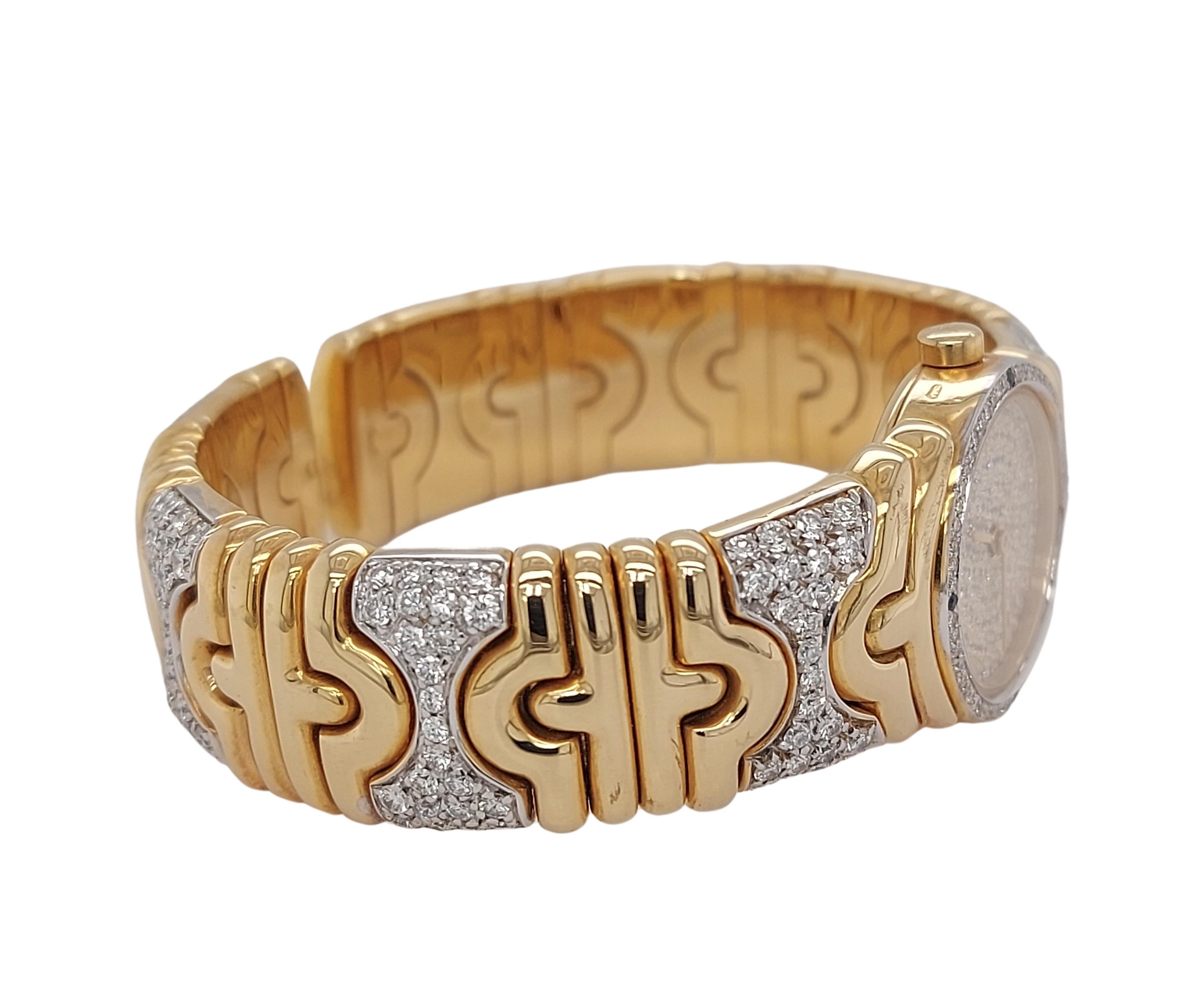 18kt yellow gold Bulgari Parentesi with Diamonds, Quartz movement In Excellent Condition For Sale In Antwerp, BE