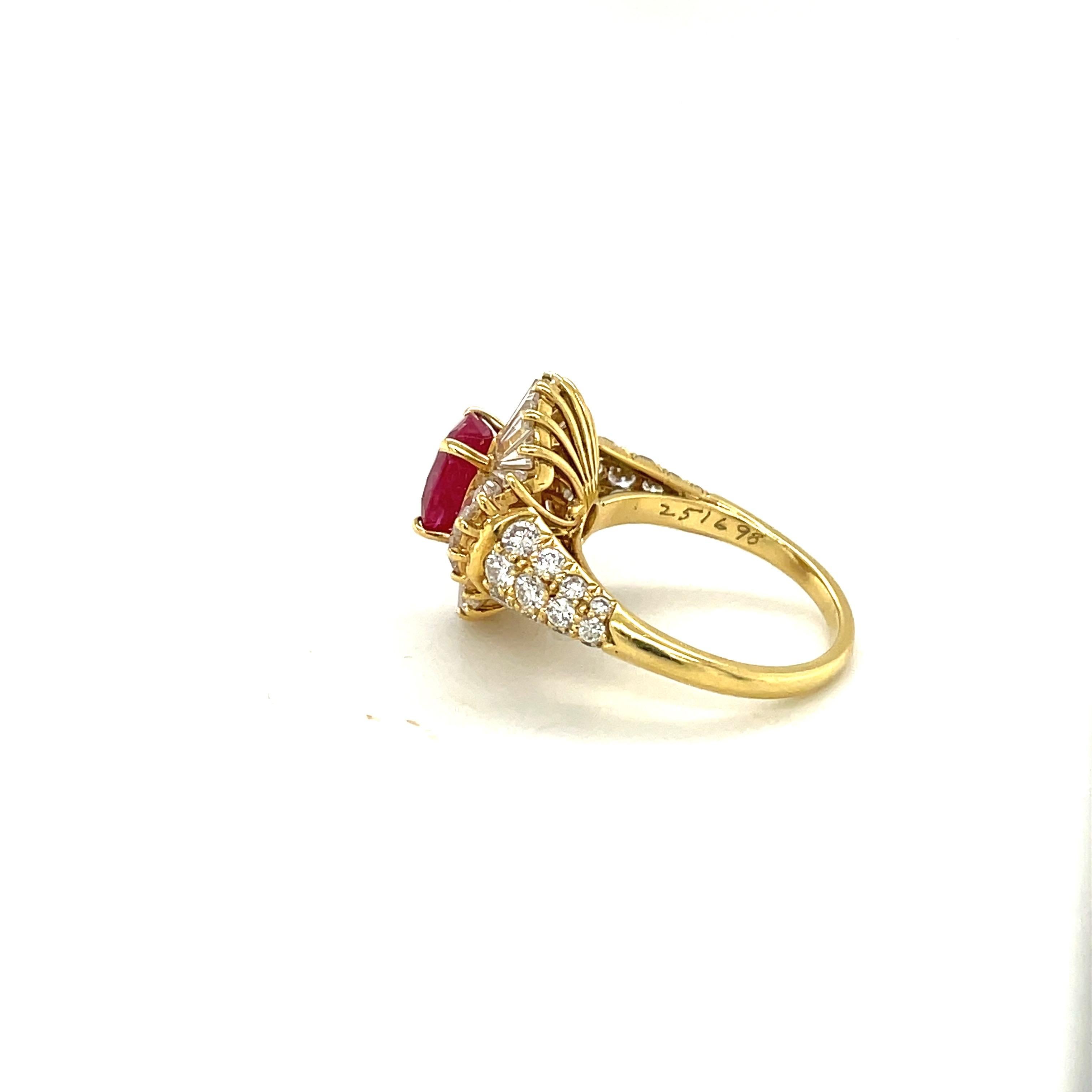 18 Karat Yellow Gold Burmese 2.52 Carat Ruby and 3.64 Carat Diamond Ring For Sale 4