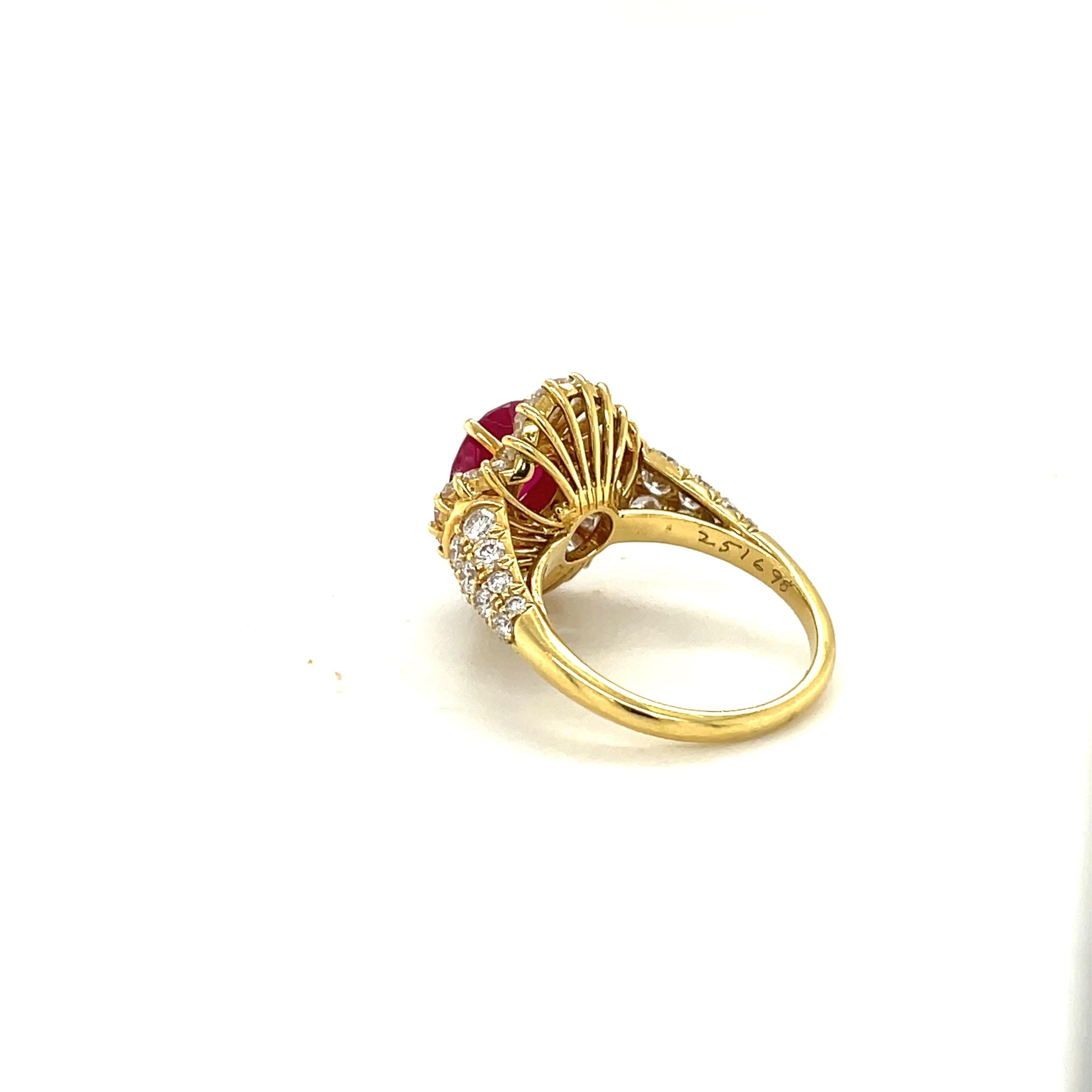 18 Karat Yellow Gold Burmese 2.52 Carat Ruby and 3.64 Carat Diamond Ring For Sale 3