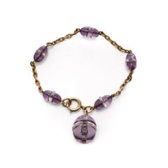 18kt yellow gold cable amethyst bead bracelet.