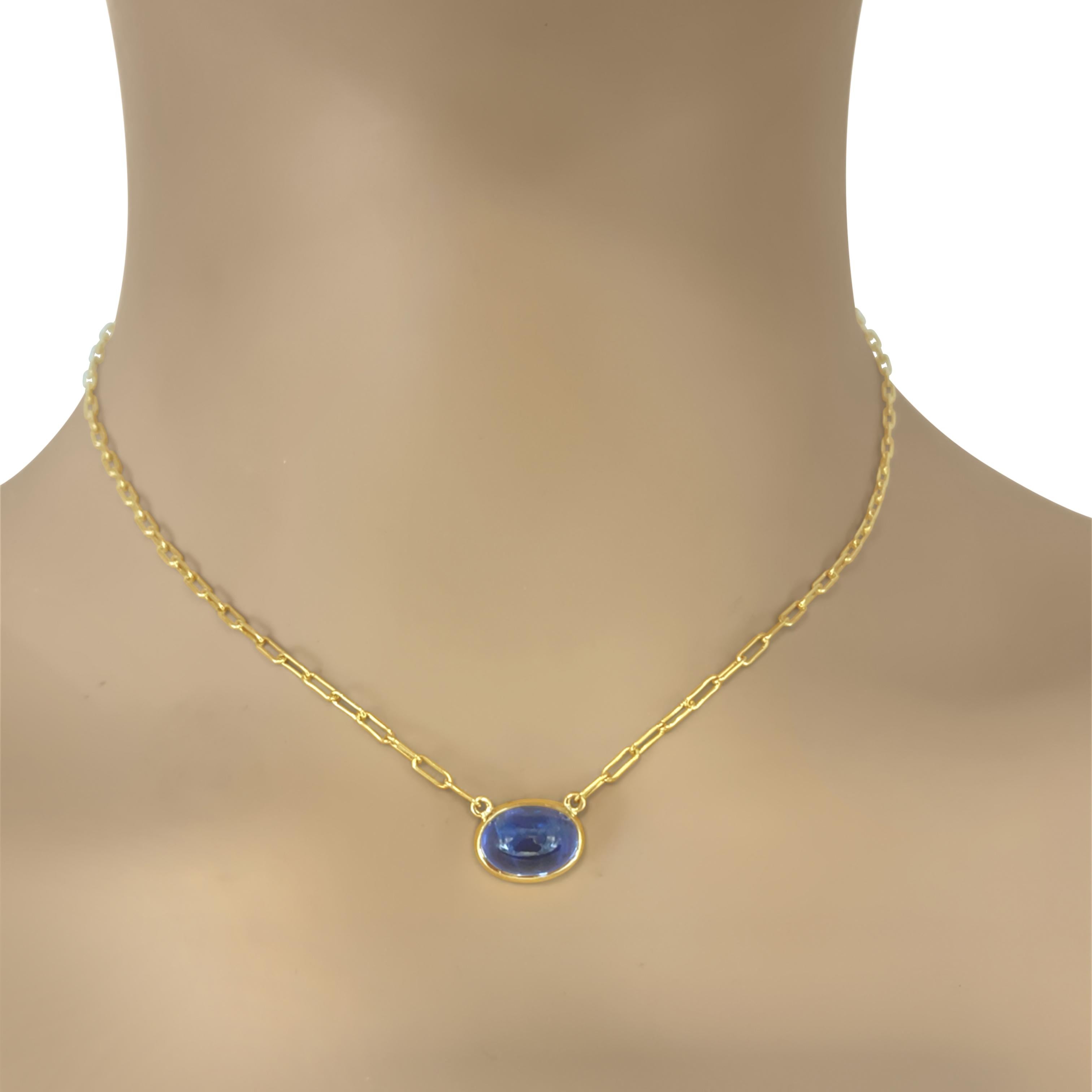 18kt Yellow Gold Cabochon Sapphire  Pendant Necklace en venta 1