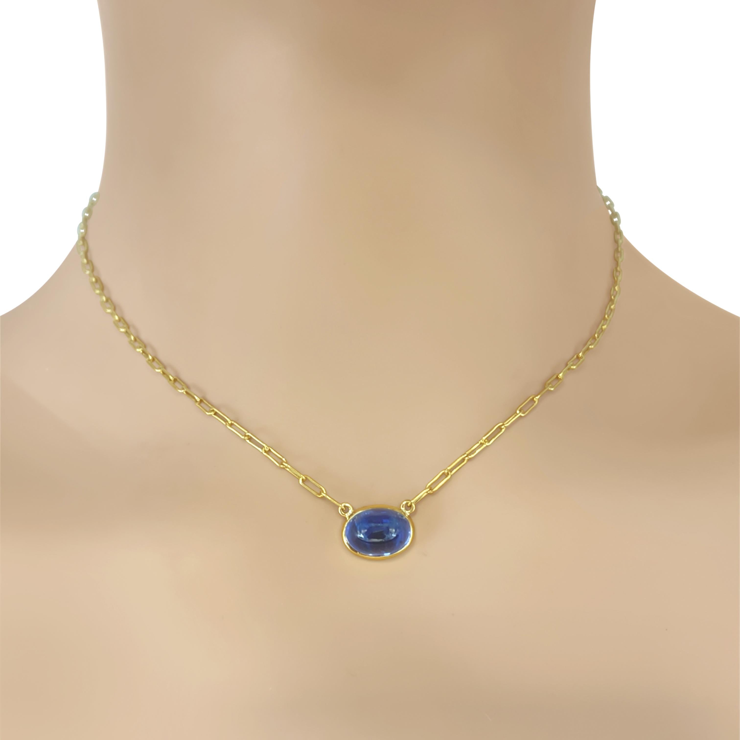 18kt Yellow Gold Cabochon Sapphire  Pendant Necklace en venta 2