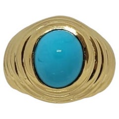 18kt Gelbgold Cabochon Türkis Ring, Pinky, Ribbed Dome, Größe 3, 10,9 Gramm