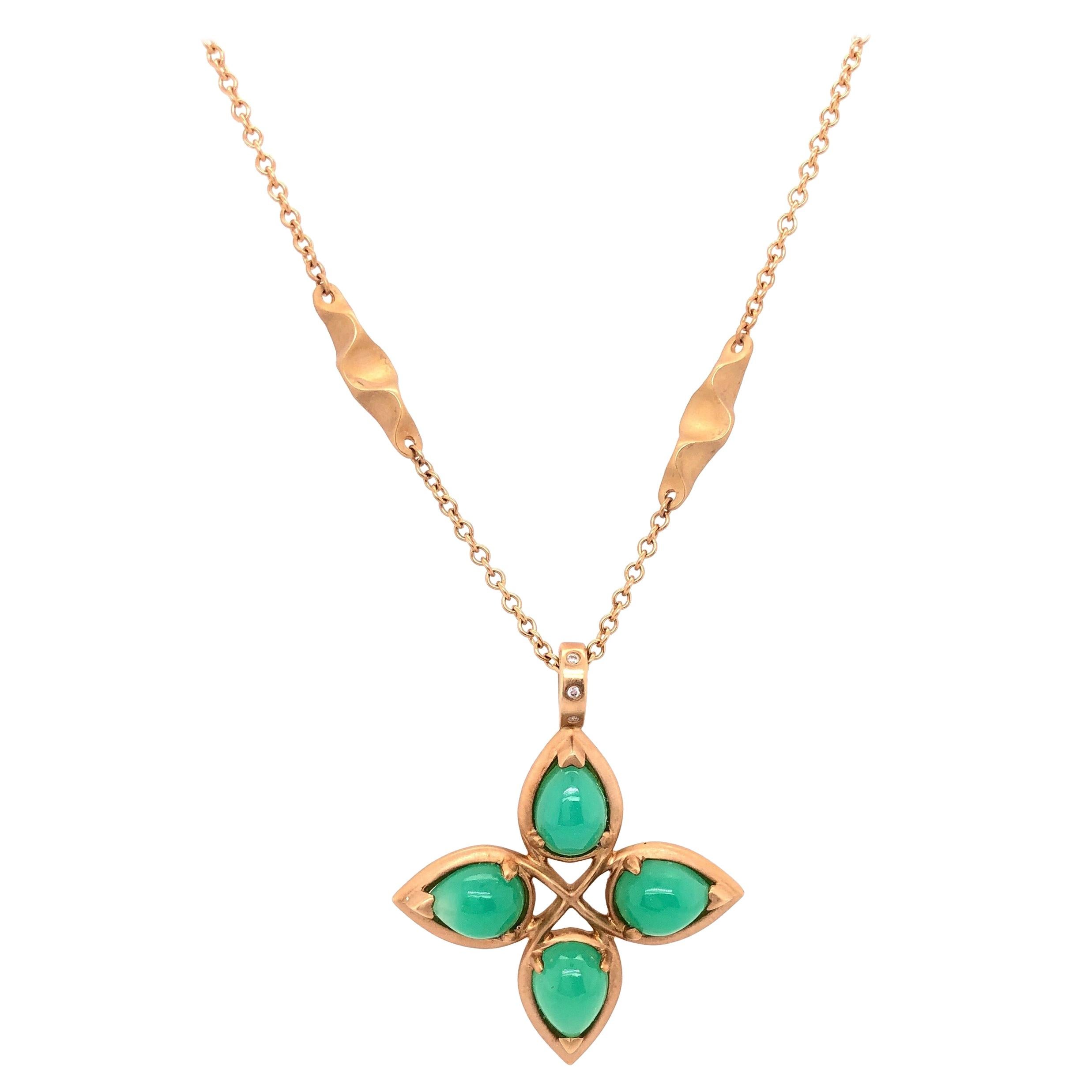 18 Karat Yellow Gold Caleo Chrysoprase Pendant Necklace