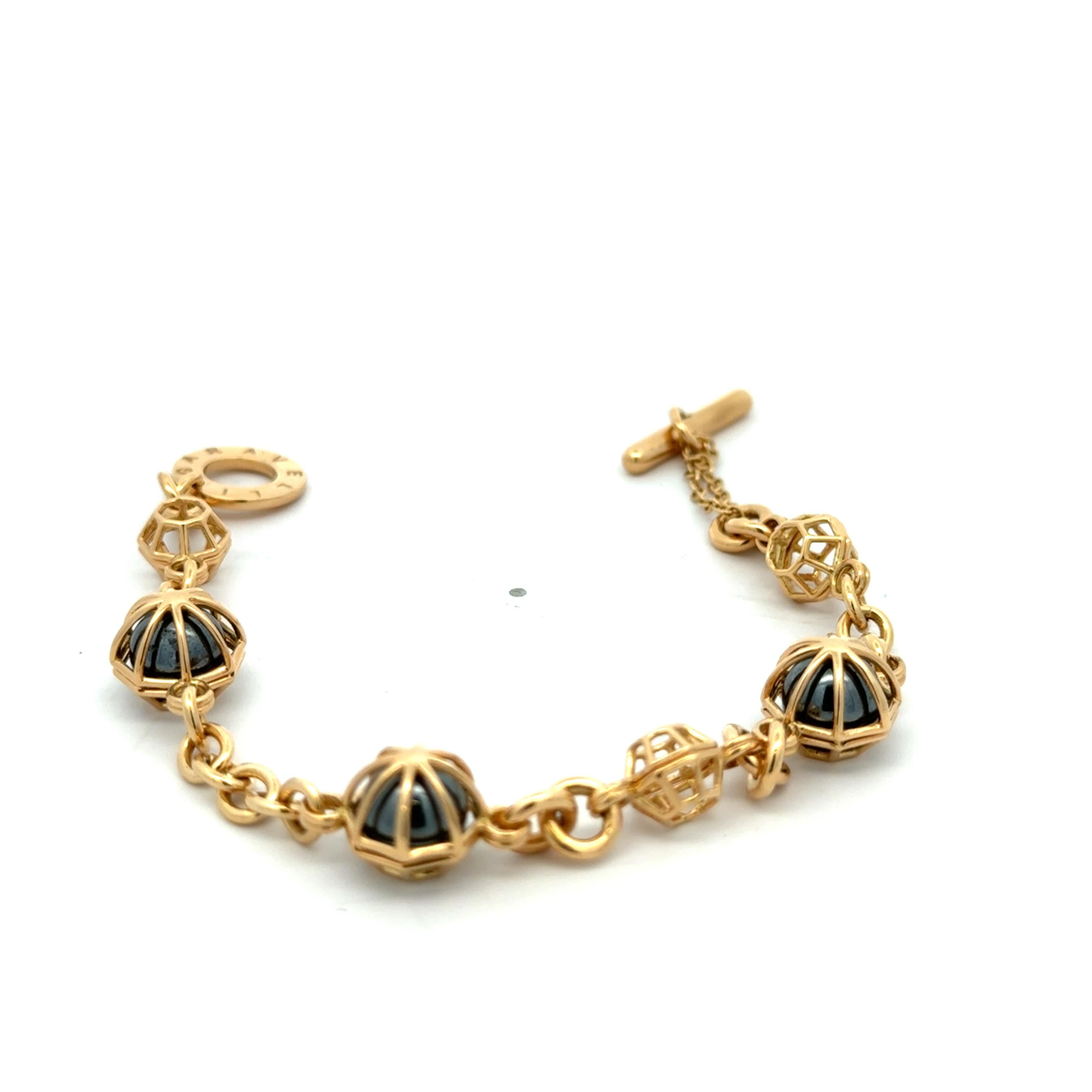 Pulsera de cadena de oro amarillo de 18 quilates con esferas de hematites en venta 1