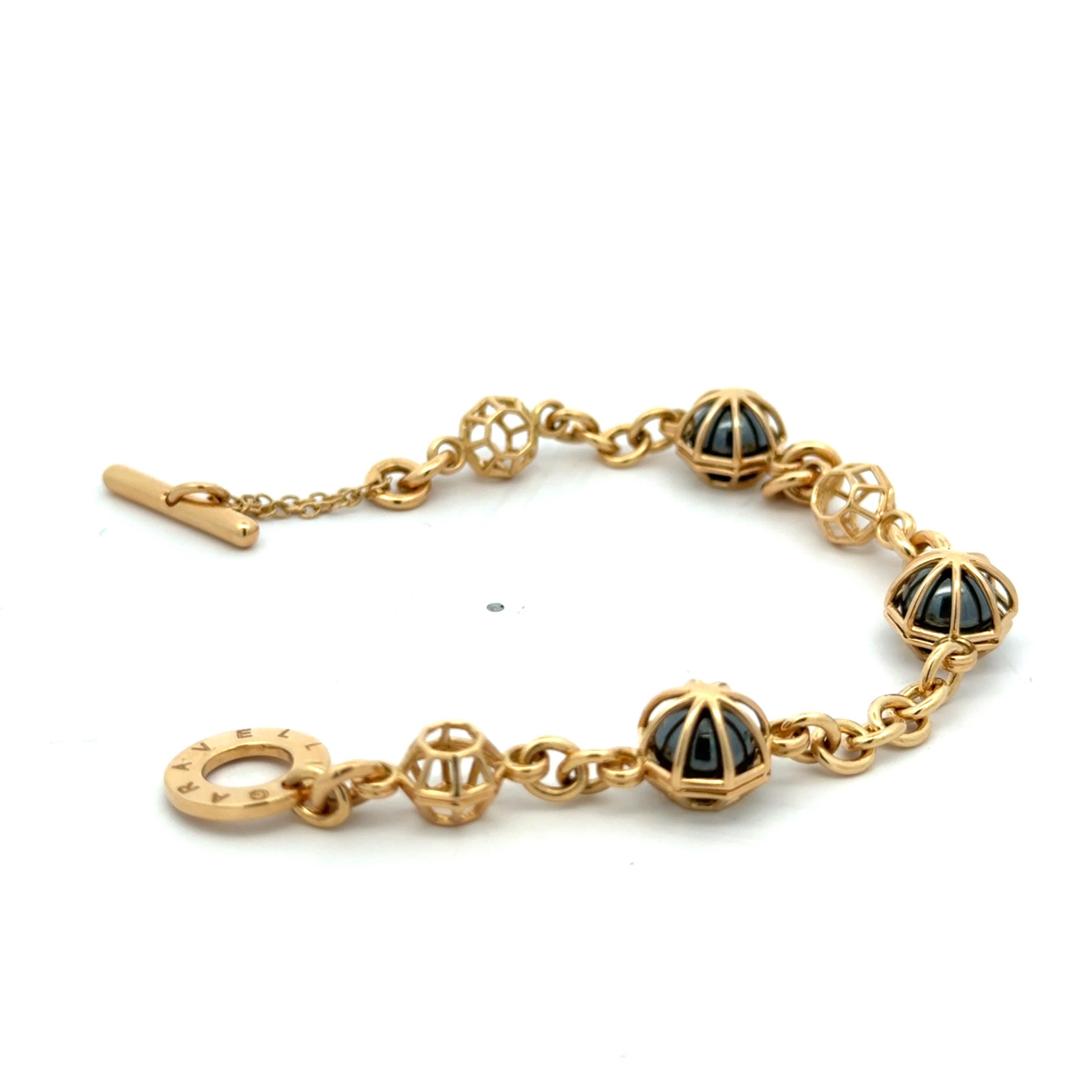 Pulsera de cadena de oro amarillo de 18 quilates con esferas de hematites en venta 2