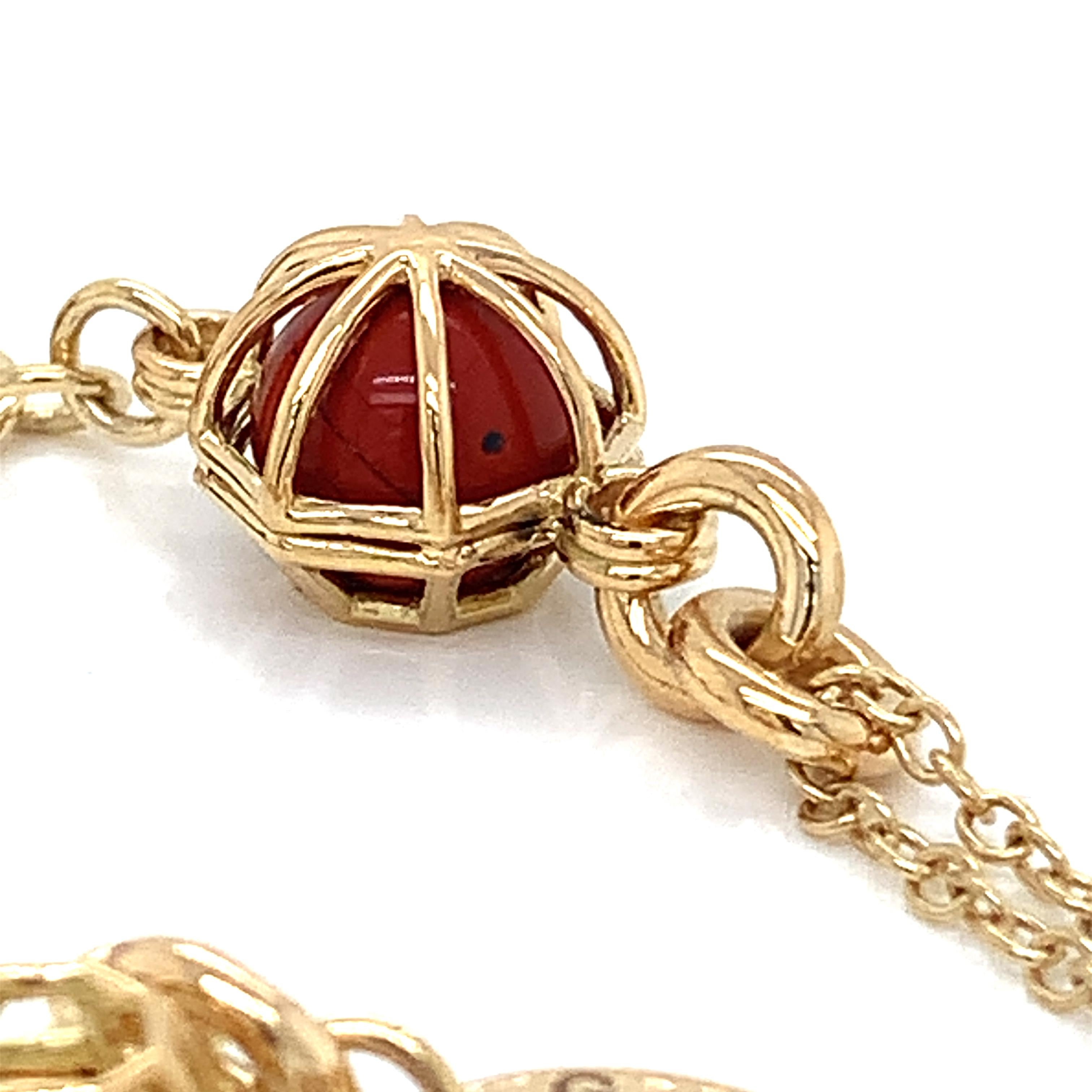 Women's or Men's 18KT Yellow Gold Chain Bracelet with JASPERS Spheres For Sale