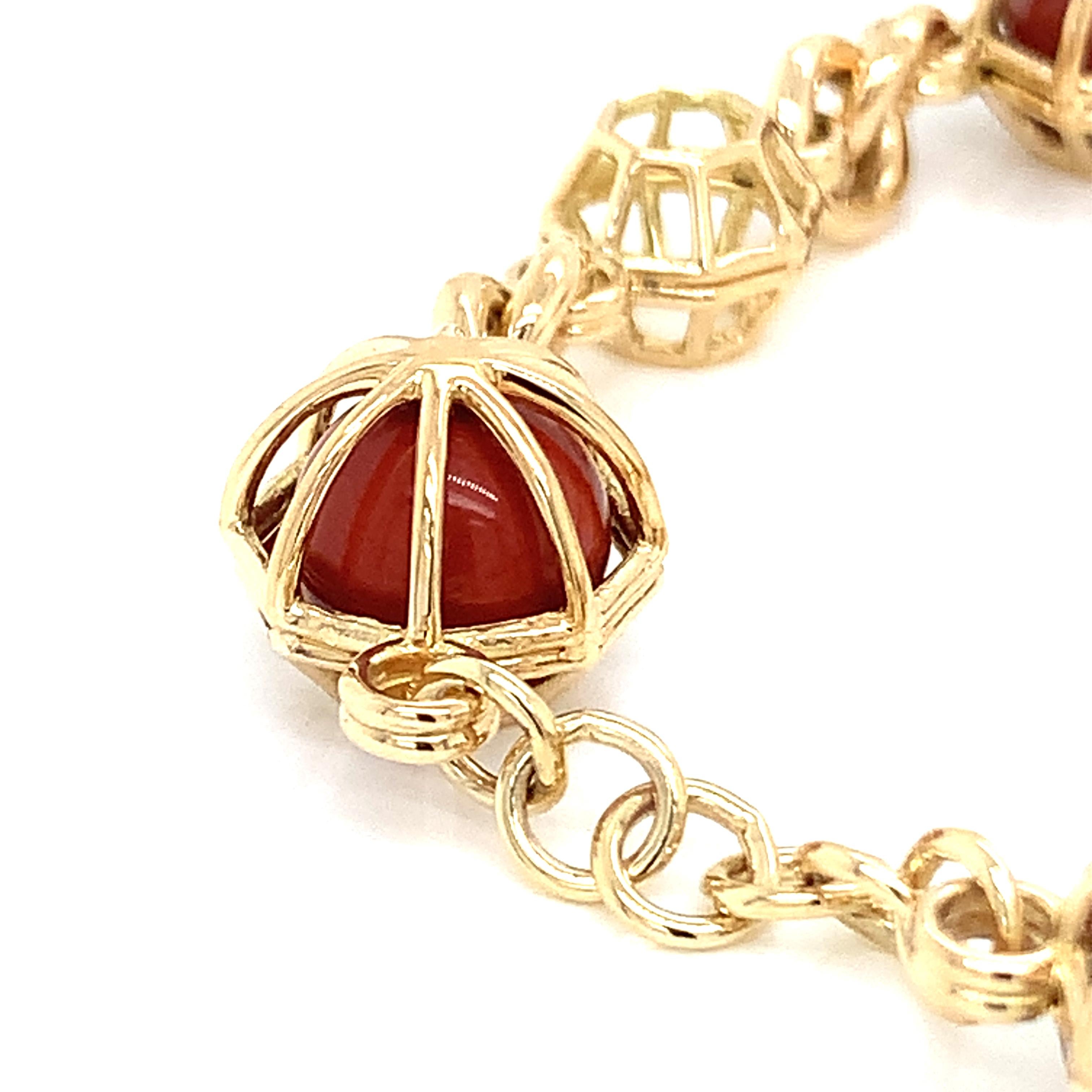 18KT Yellow Gold Chain Bracelet with JASPERS Spheres For Sale 1
