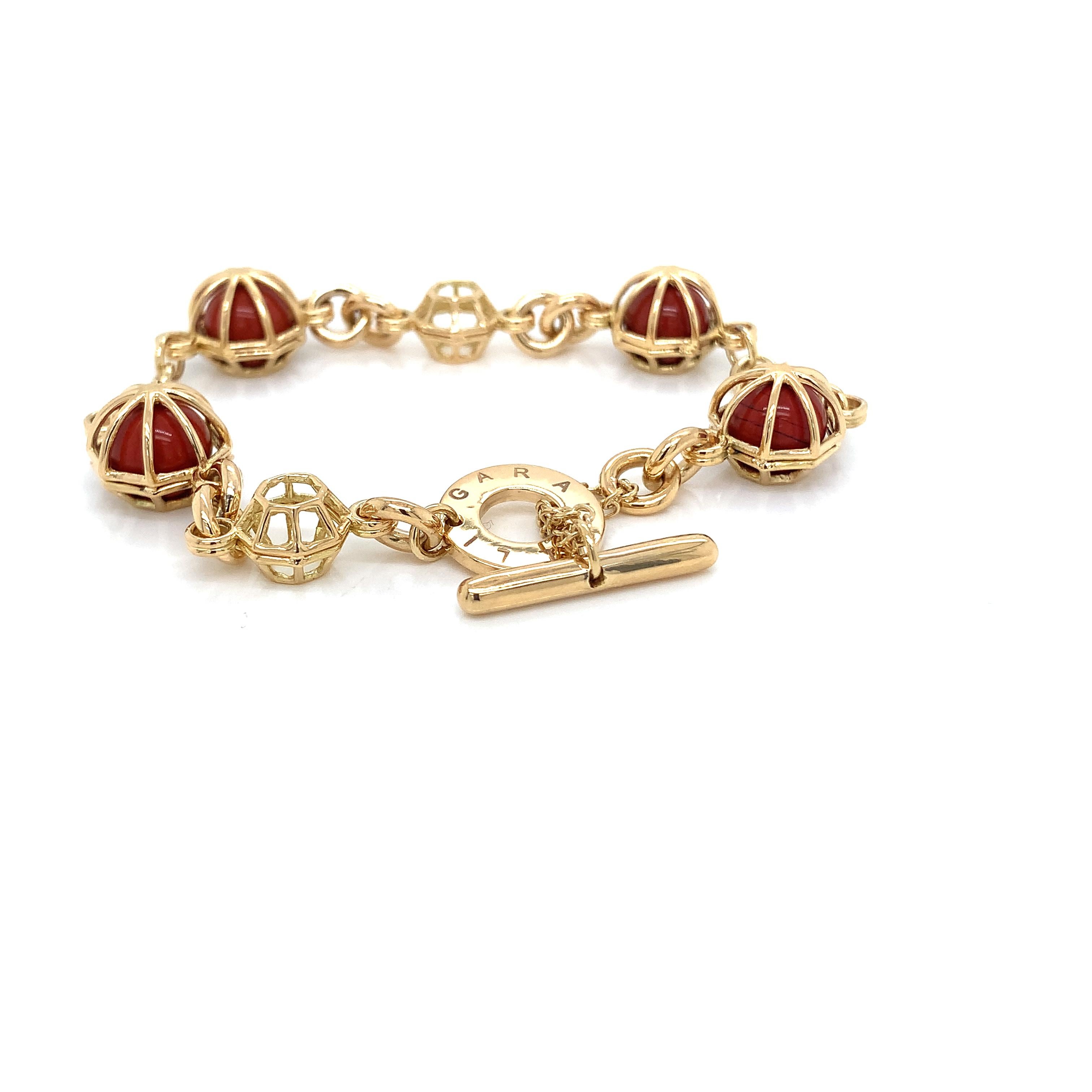 18KT Yellow Gold Chain Bracelet with JASPERS Spheres For Sale 3
