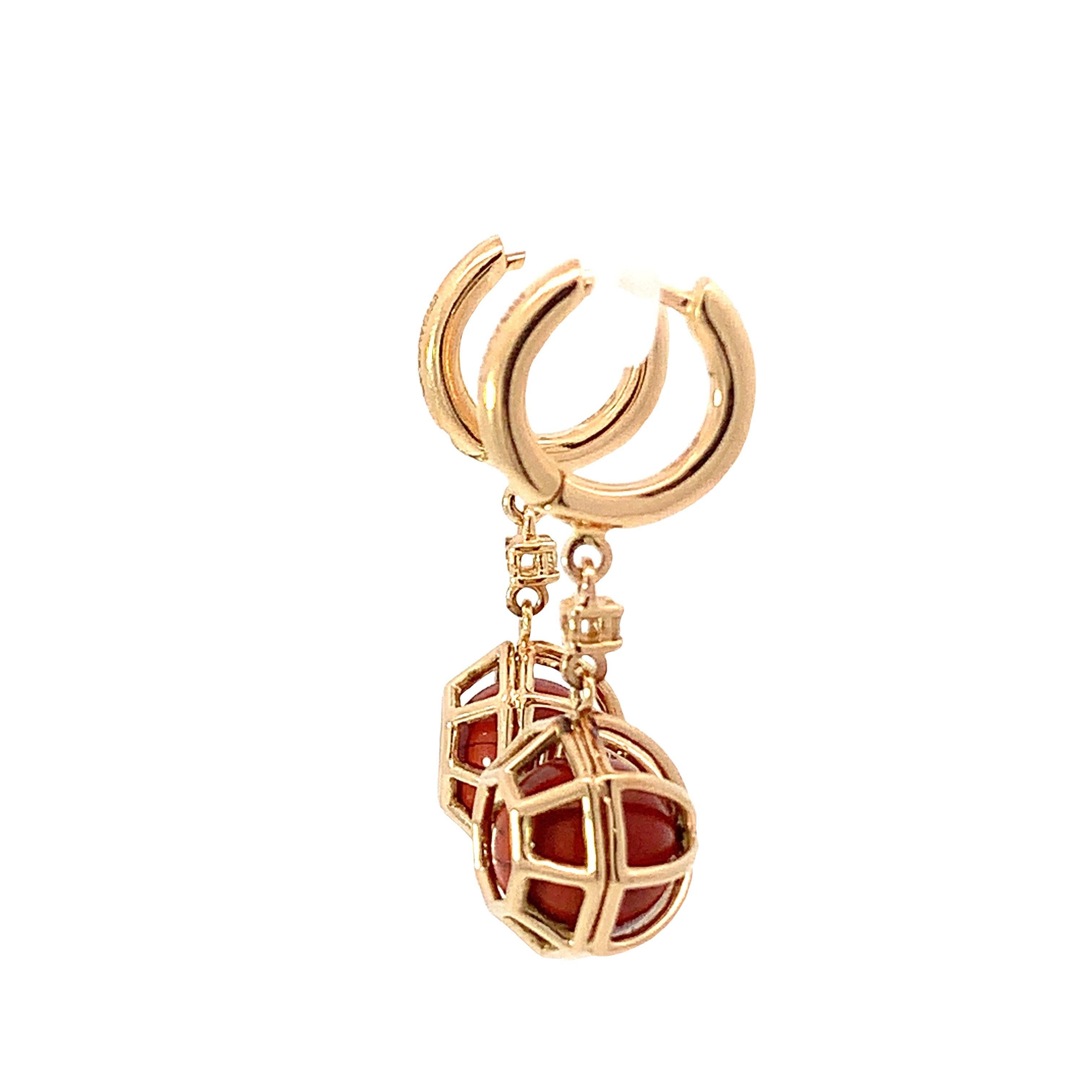 Contemporain Boucles d'oreilles pendantes en or jaune 18 carats avec sphères JASPERS en vente