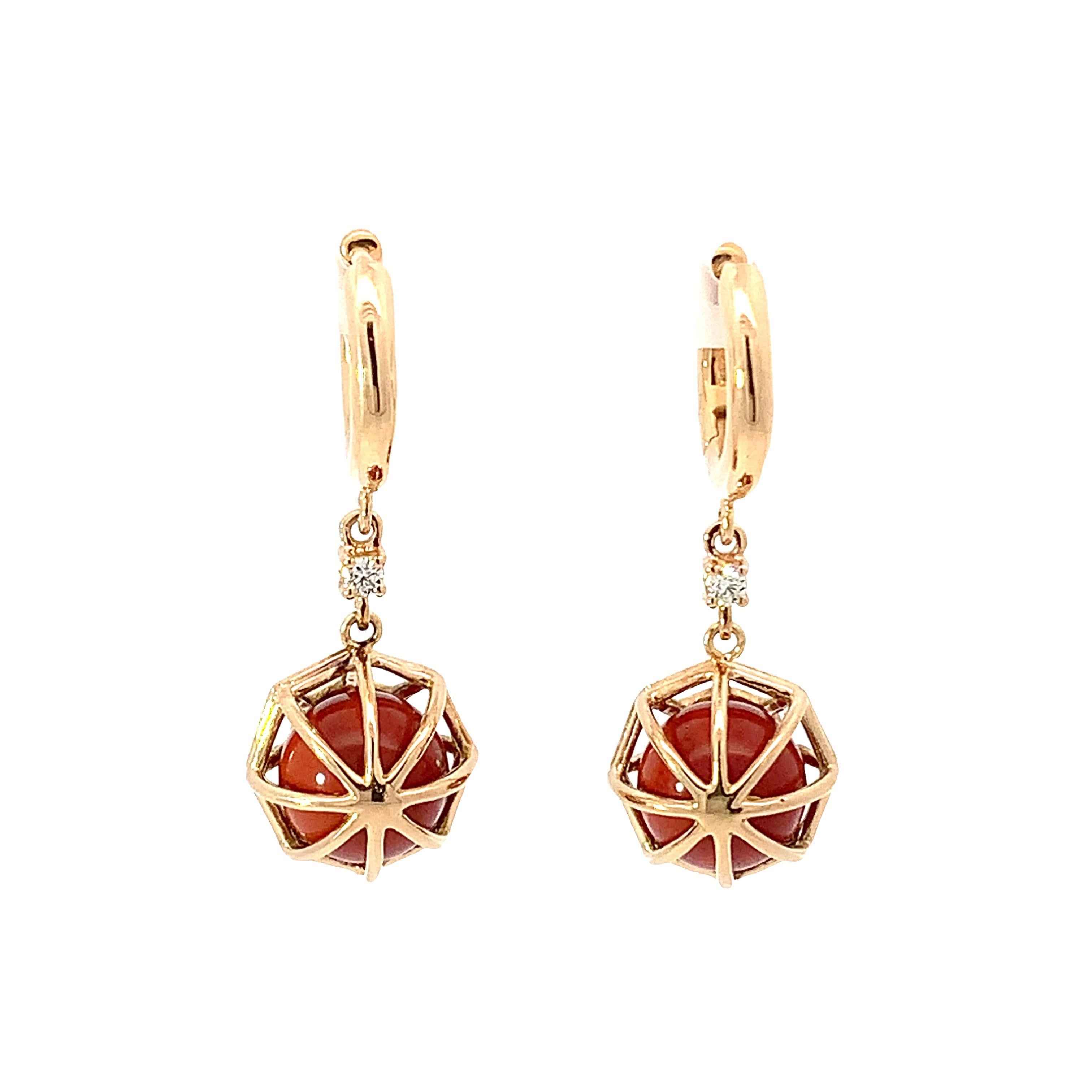 Boucles d'oreilles pendantes en or jaune 18 carats avec sphères JASPERS Unisexe en vente