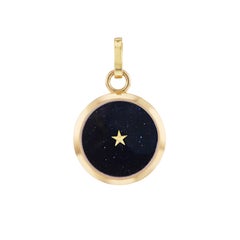 18kt Yellow Gold Charm Pendant and Openable Clasps - Blue Aventurine Glass  Disc