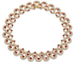 Collar Gargantilla Oro Amarillo 18kt 27ct. Rubíes y 23ct. 676° Diamantes talla marquesa