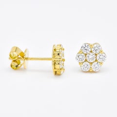 Natural Diamond 1.00 cts in 18 Karat Yellow Gold classic Cluster Earrings