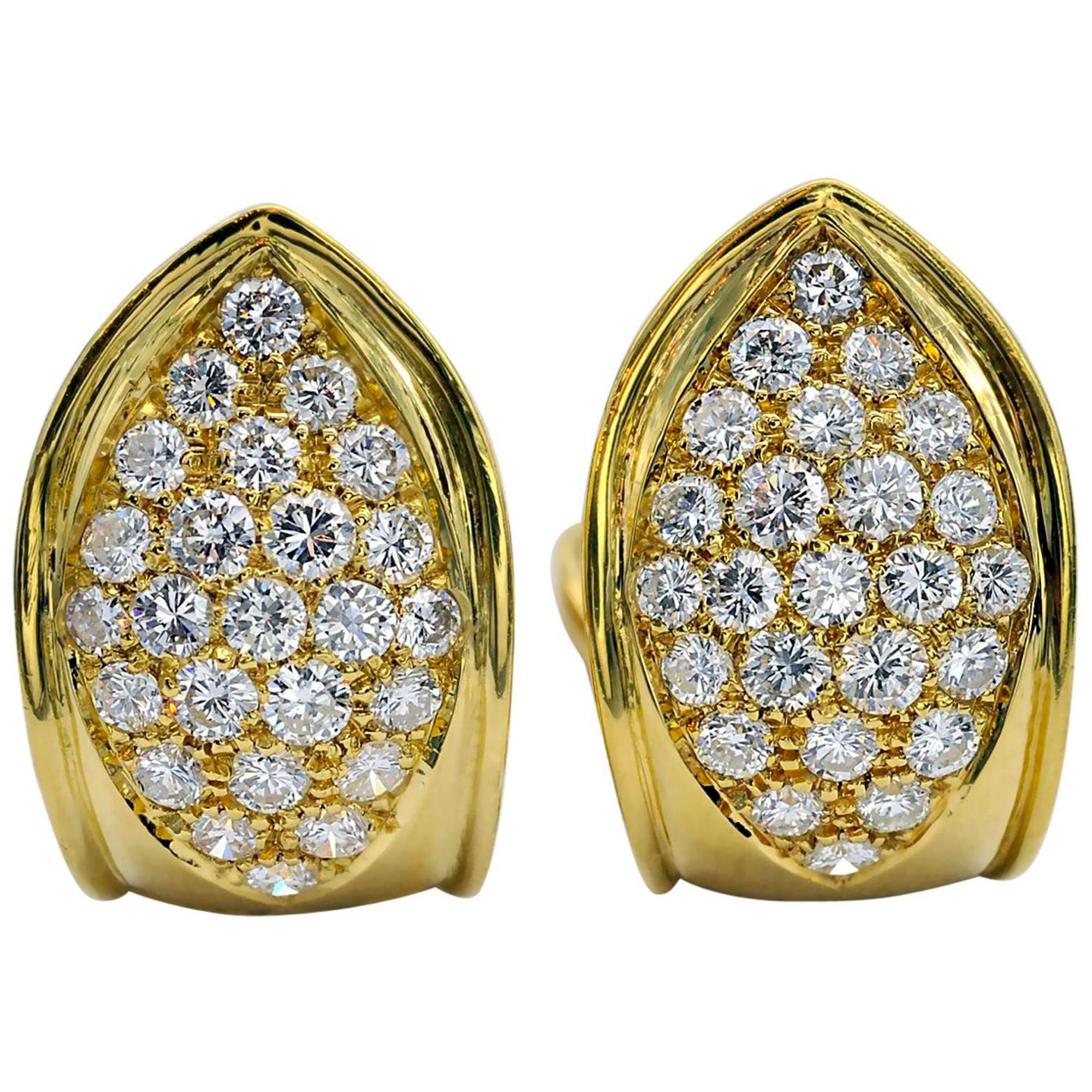 18kt Yellow Gold Clip-On Earrings with 1.95ct Diamonds, Italy