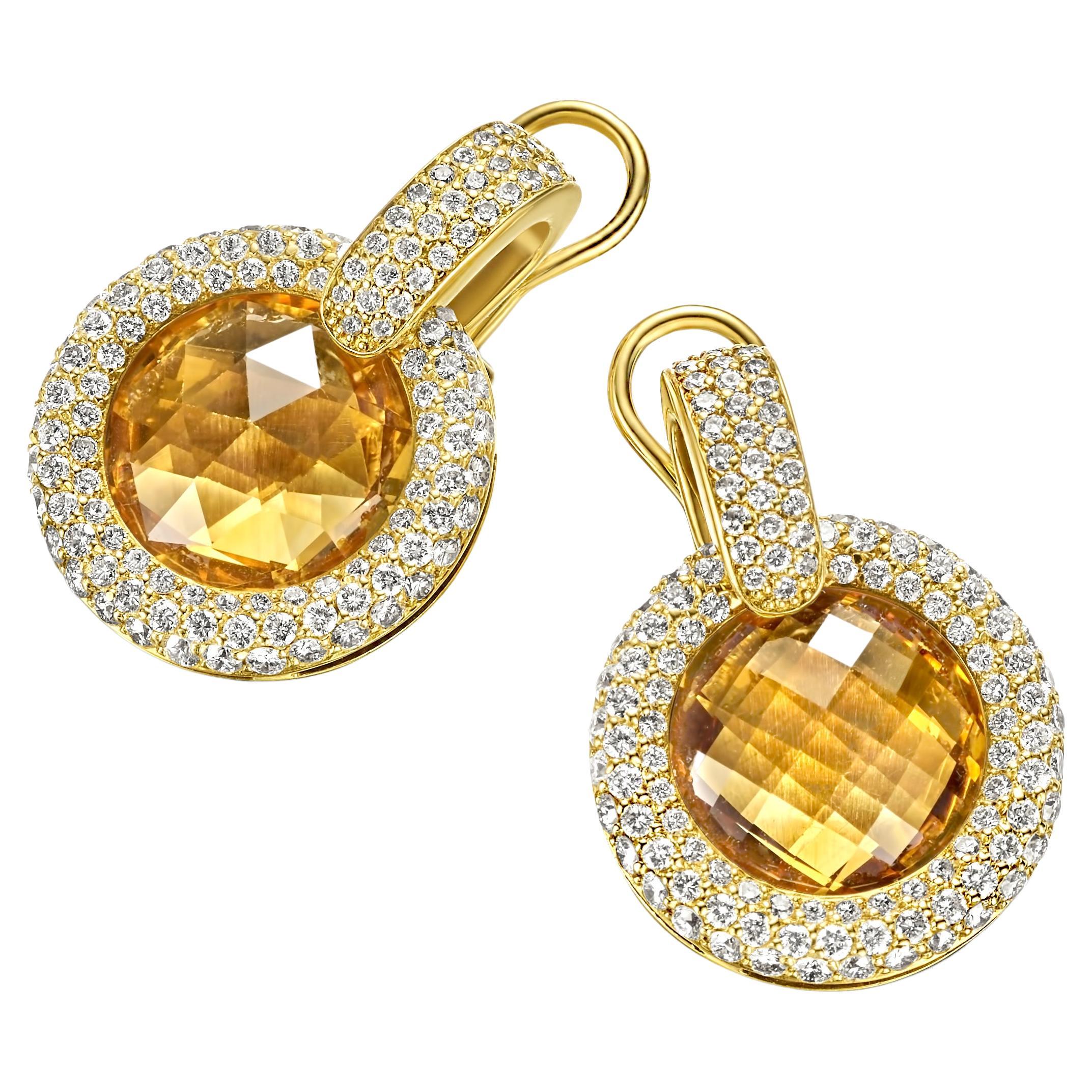 18 Karat Yellow Gold Clip-On Earrings with 20.02 Carat Citrines Stones, Diamonds For Sale