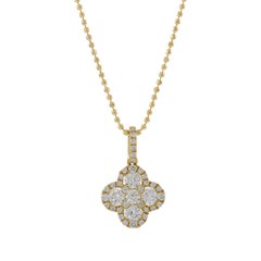 18KT Yellow Gold Clover Design Pendant with Round Cut Diamonds with Chain