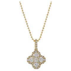 18KT Yellow Gold Clover Design Pendant with Round Cut Diamonds with Chain