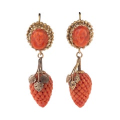 18kt Yellow Gold Corallium Rubrum Earrrings